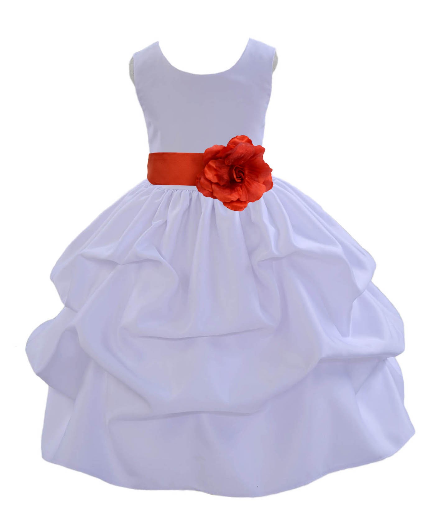White/Persimmon Satin Pick-Up Flower Girl Dress Wedding 208T