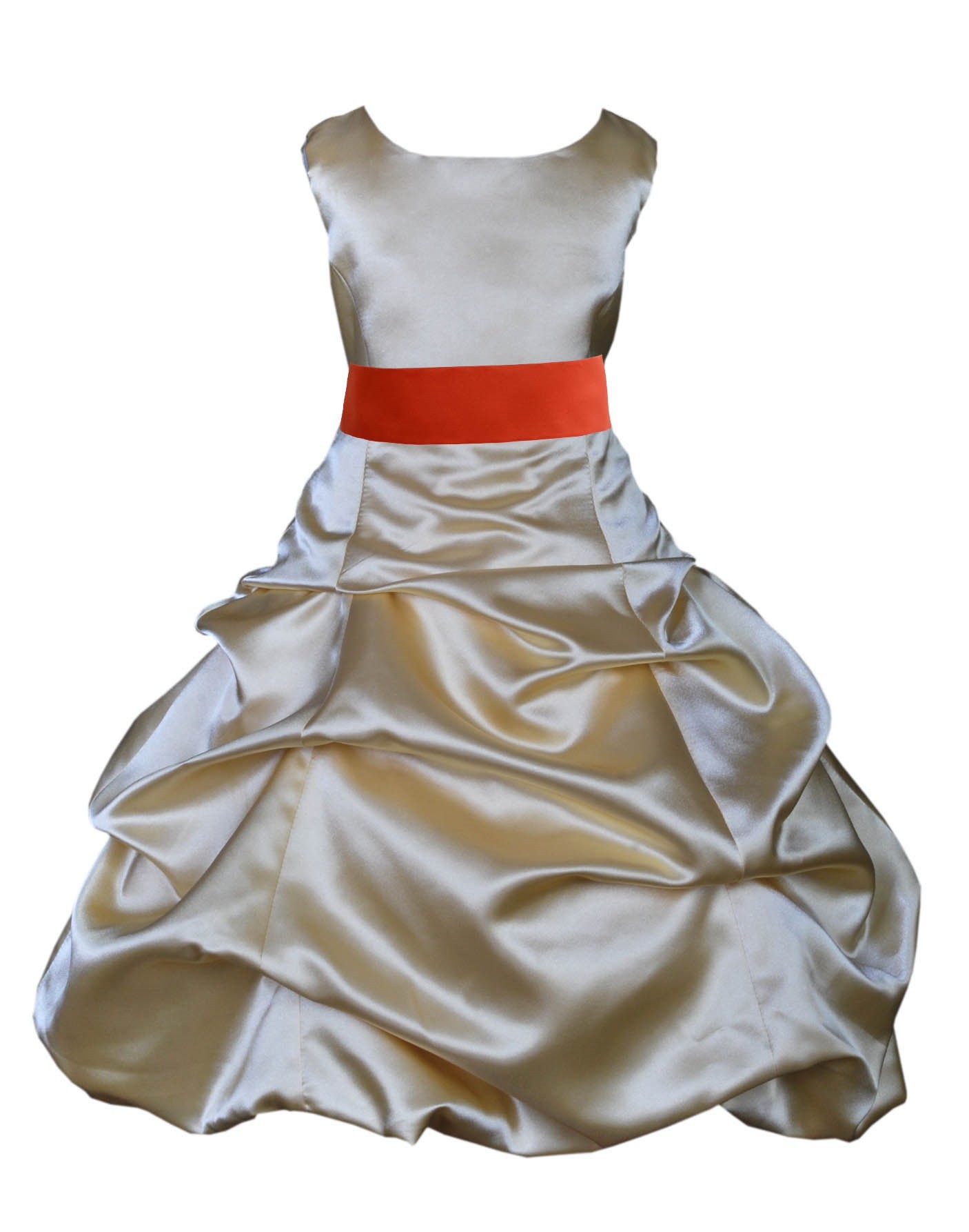 Gold/Persimmon Satin Pick-Up Bubble Flower Girl Dress Dazzling 806S
