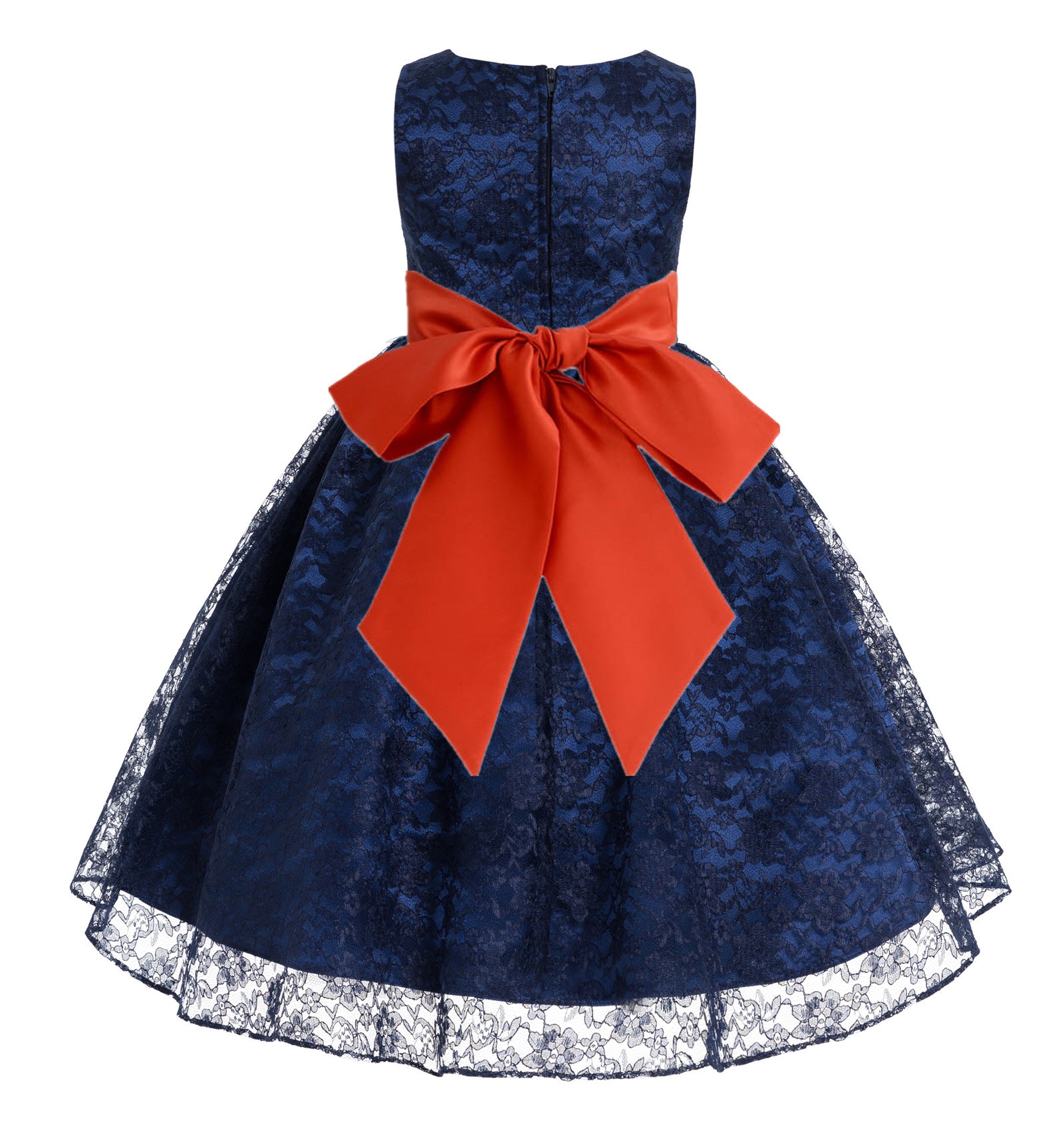 Navy / Persimmon Floral Lace Overlay Flower Girl Dress Lace Dresses 163s
