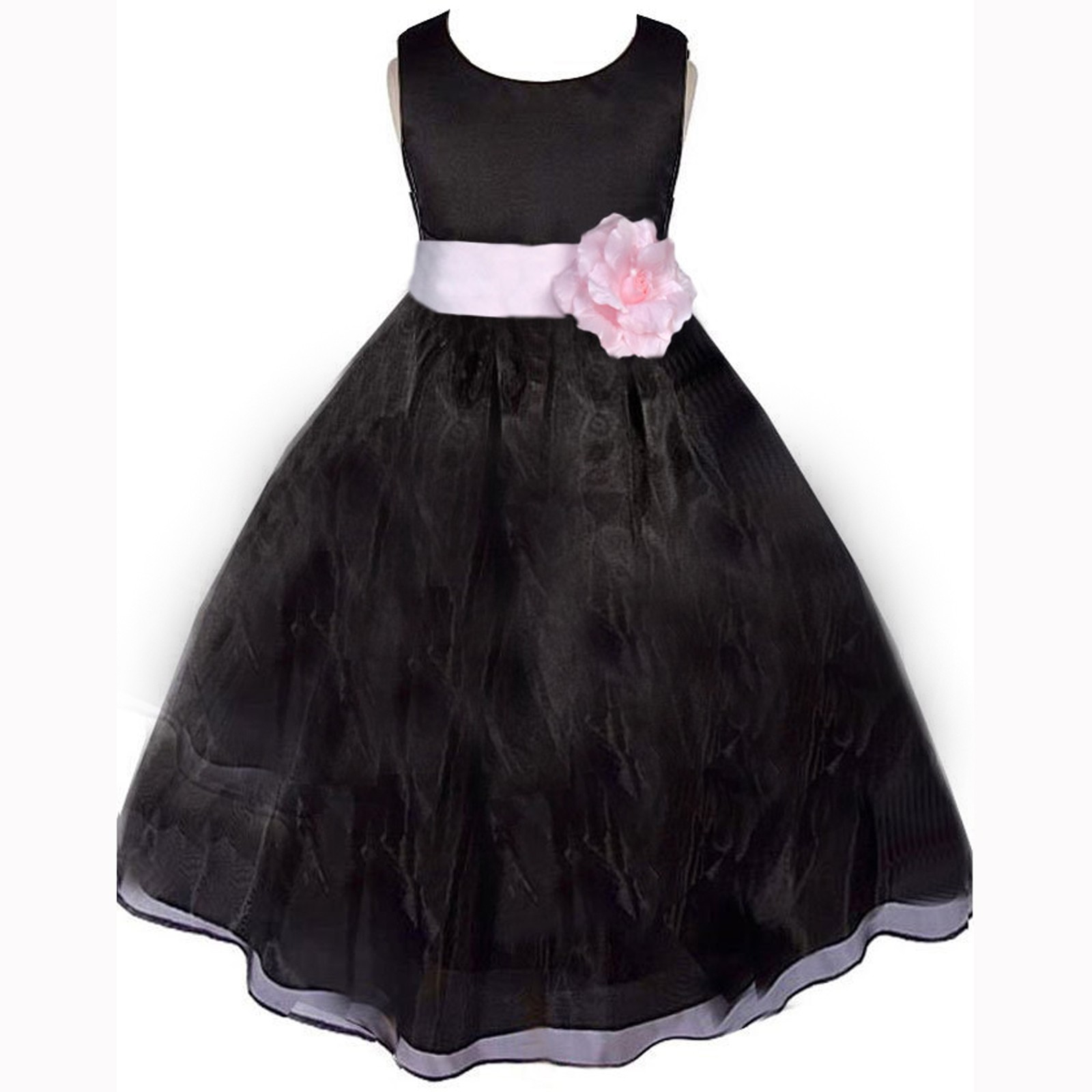Black/Pink Satin Bodice Organza Skirt Flower Girl Dress 841T