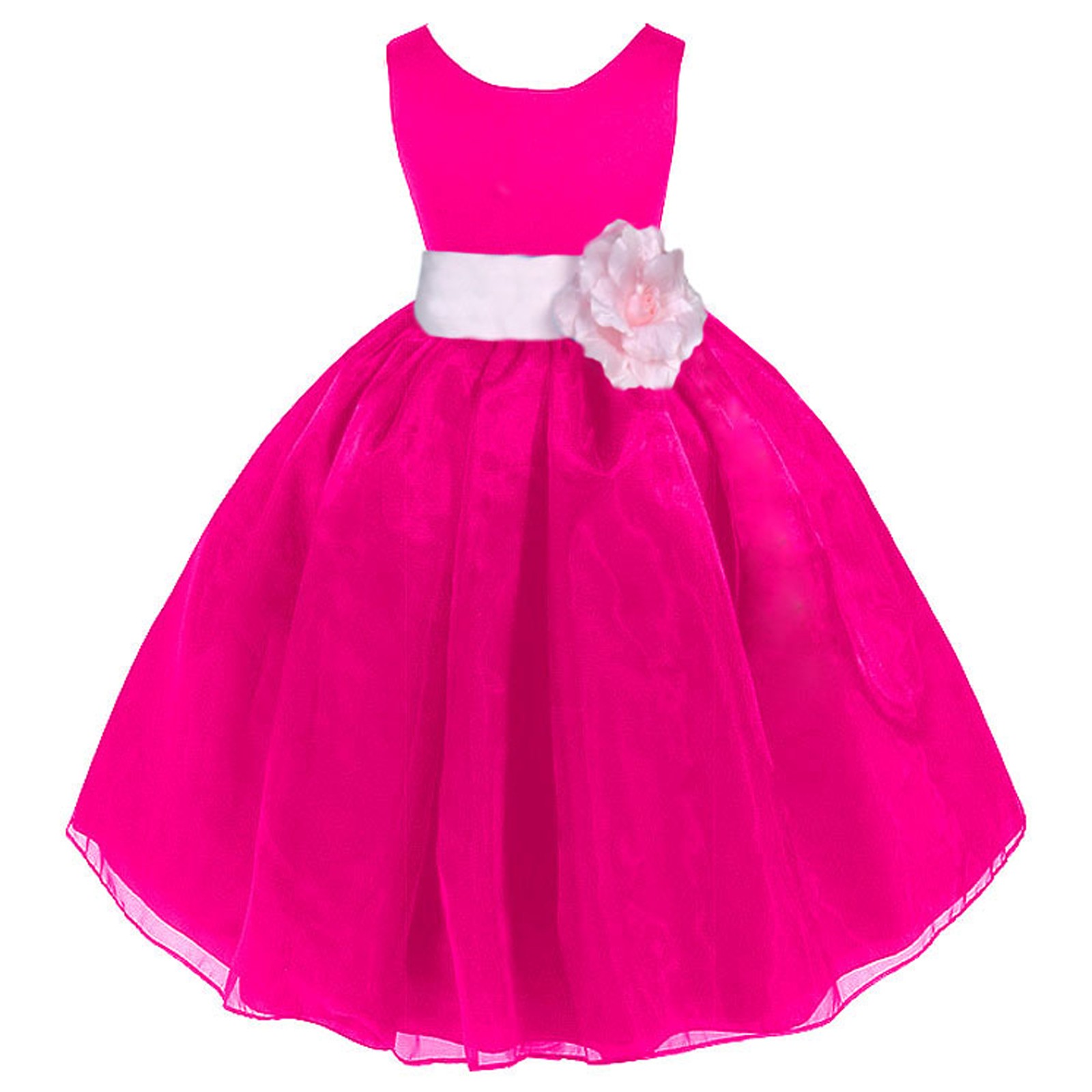 Fuchsia/Pink Satin Bodice Organza Skirt Flower Girl Dress 841T