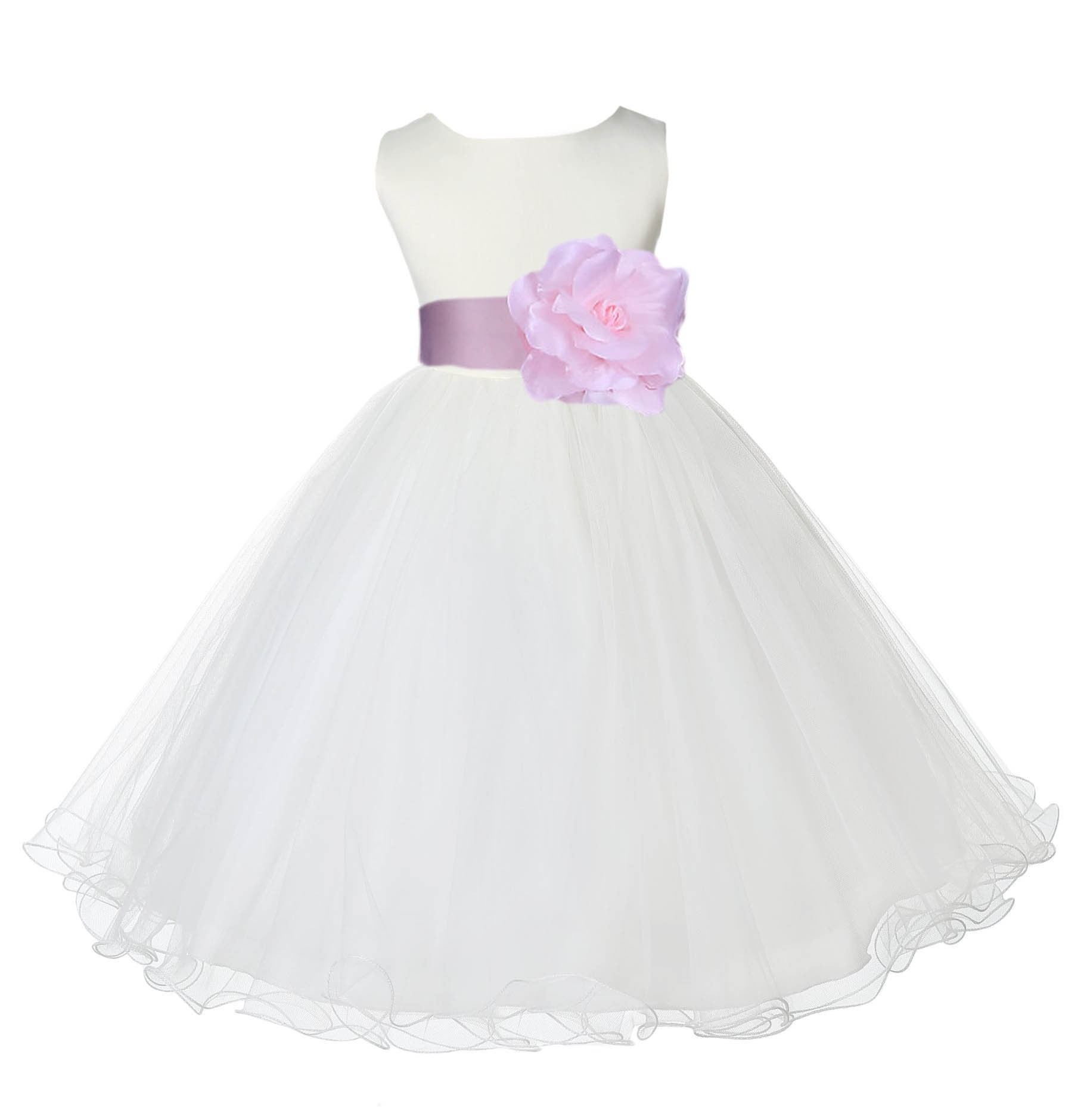 Ivory/Pink Tulle Rattail Edge Flower Girl Dress Pageant Recital 829S