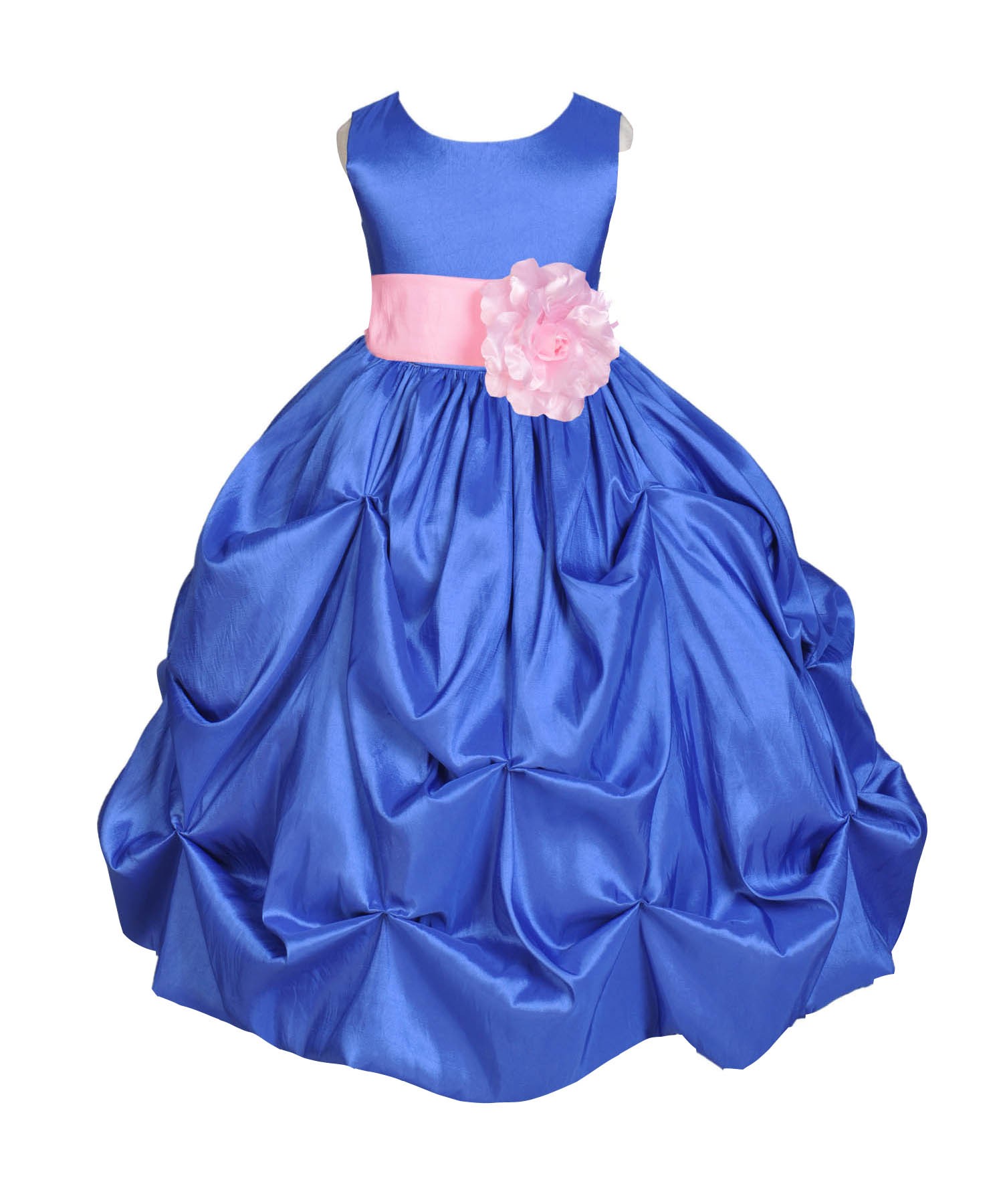Royal Blue/Pink Satin Taffeta Pick-Up Bubble Flower Girl Dress 301S