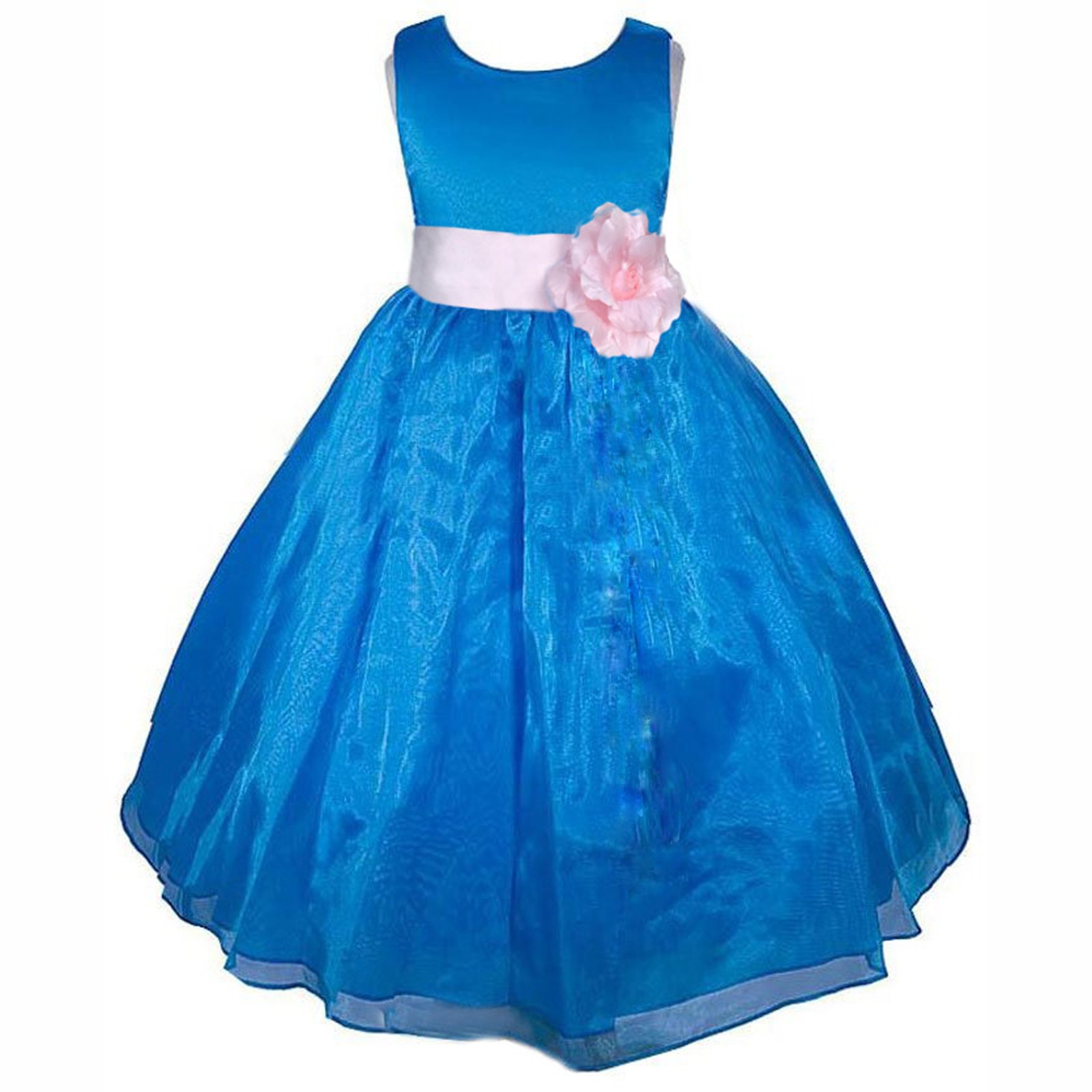 Royal Blue/Pink Satin Bodice Organza Skirt Flower Girl Dress 841T