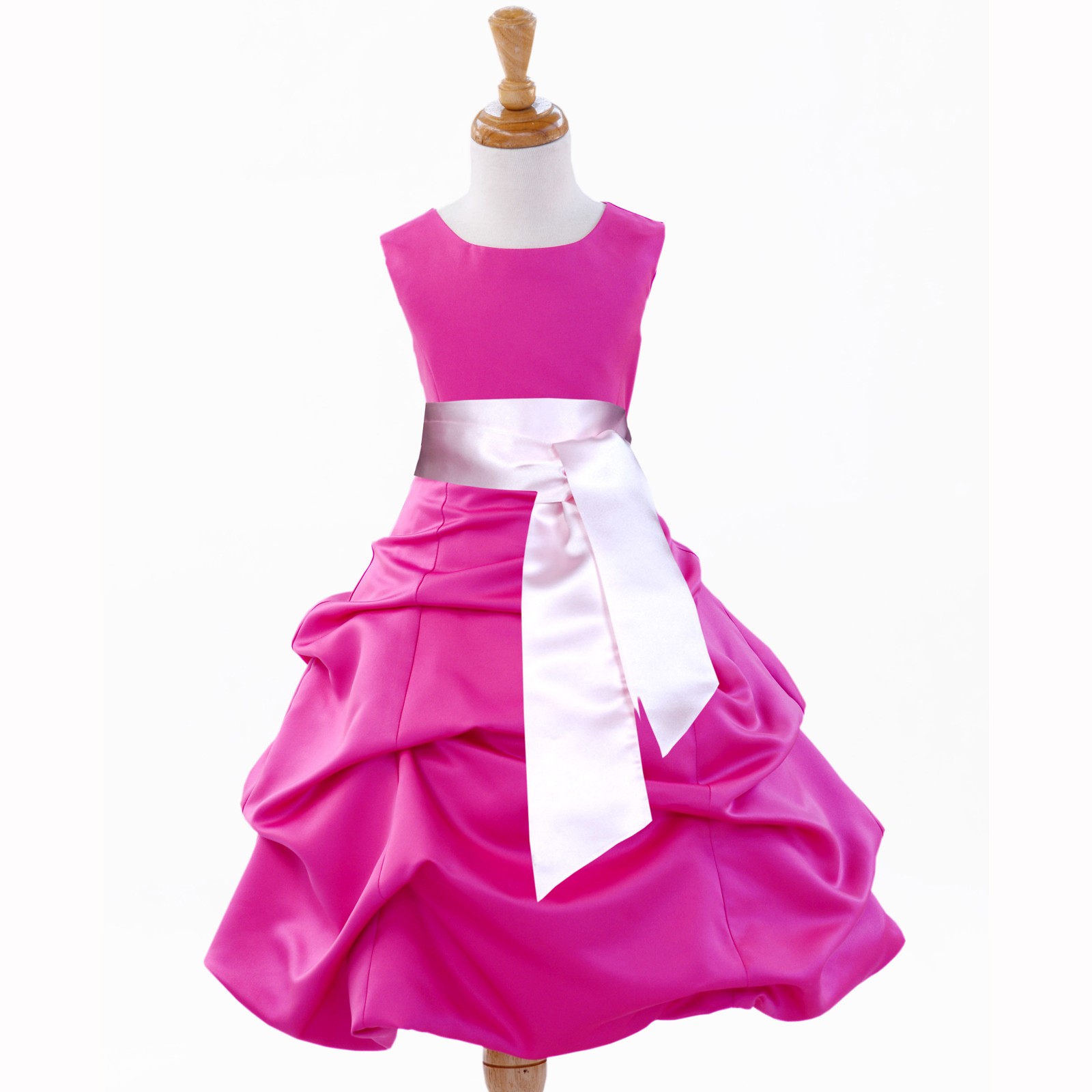Fuchsia/Pink Satin Pick-Up Bubble Flower Girl Dress V2 806S