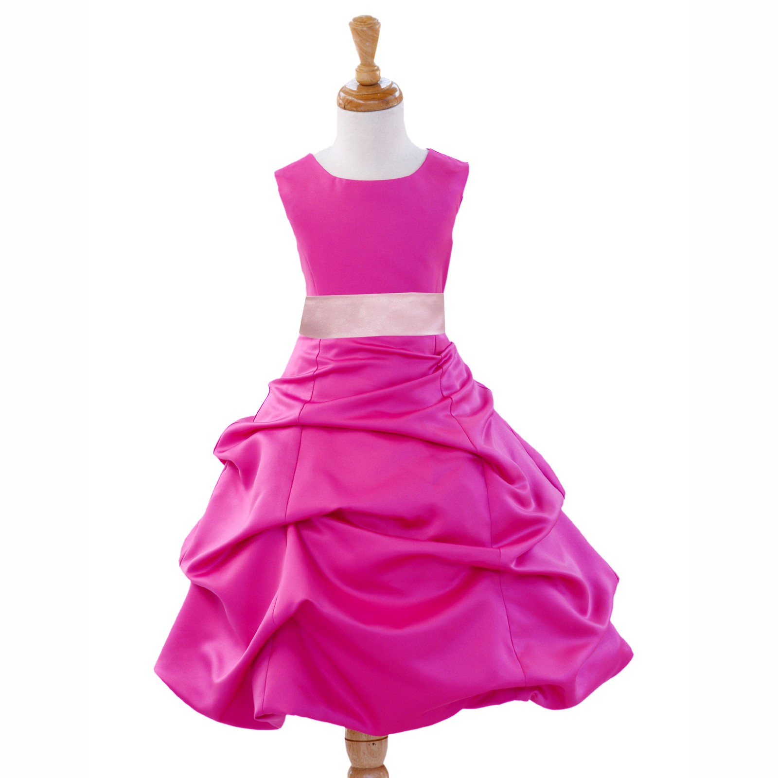 Fuchsia/Pink Satin Pick-Up Bubble Flower Girl Dress Elegant 808T