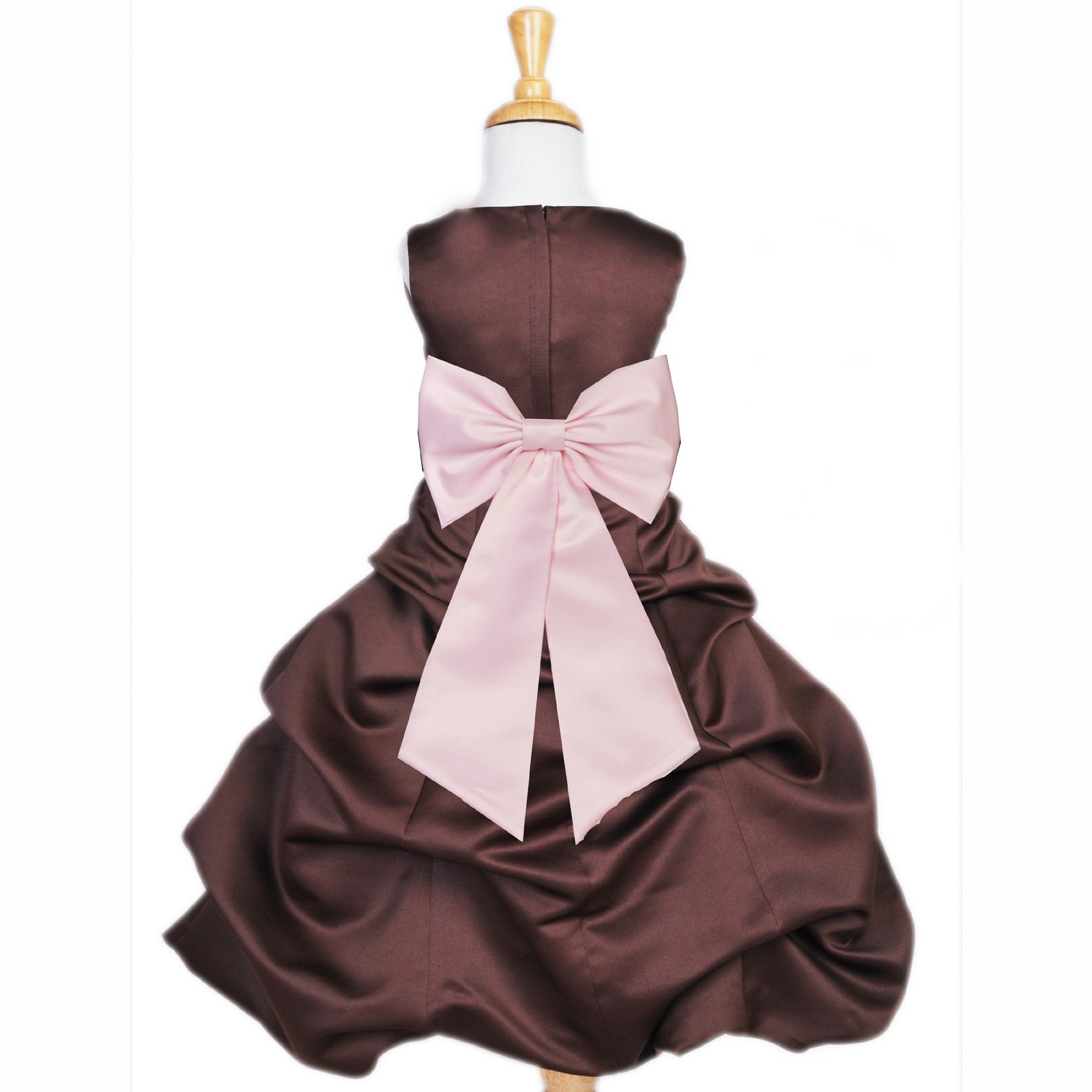 Brown/Pink Satin Pick-Up Bubble Flower Girl Dress Occasions 808T