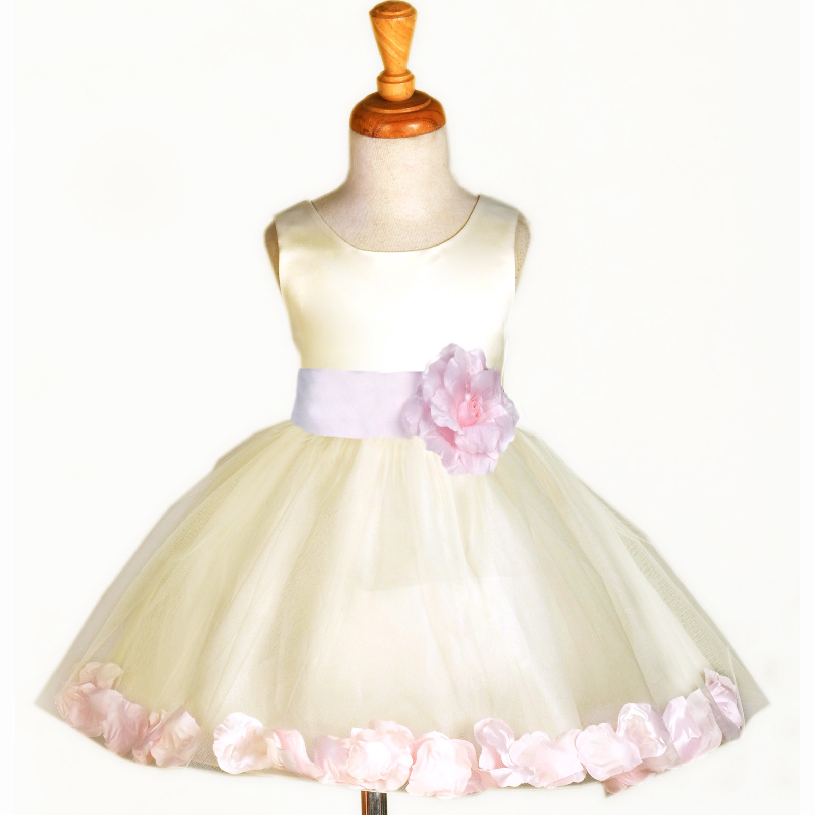 Ivory/Pink Rose Petals Tulle Flower Girl Dress Pageant 305S