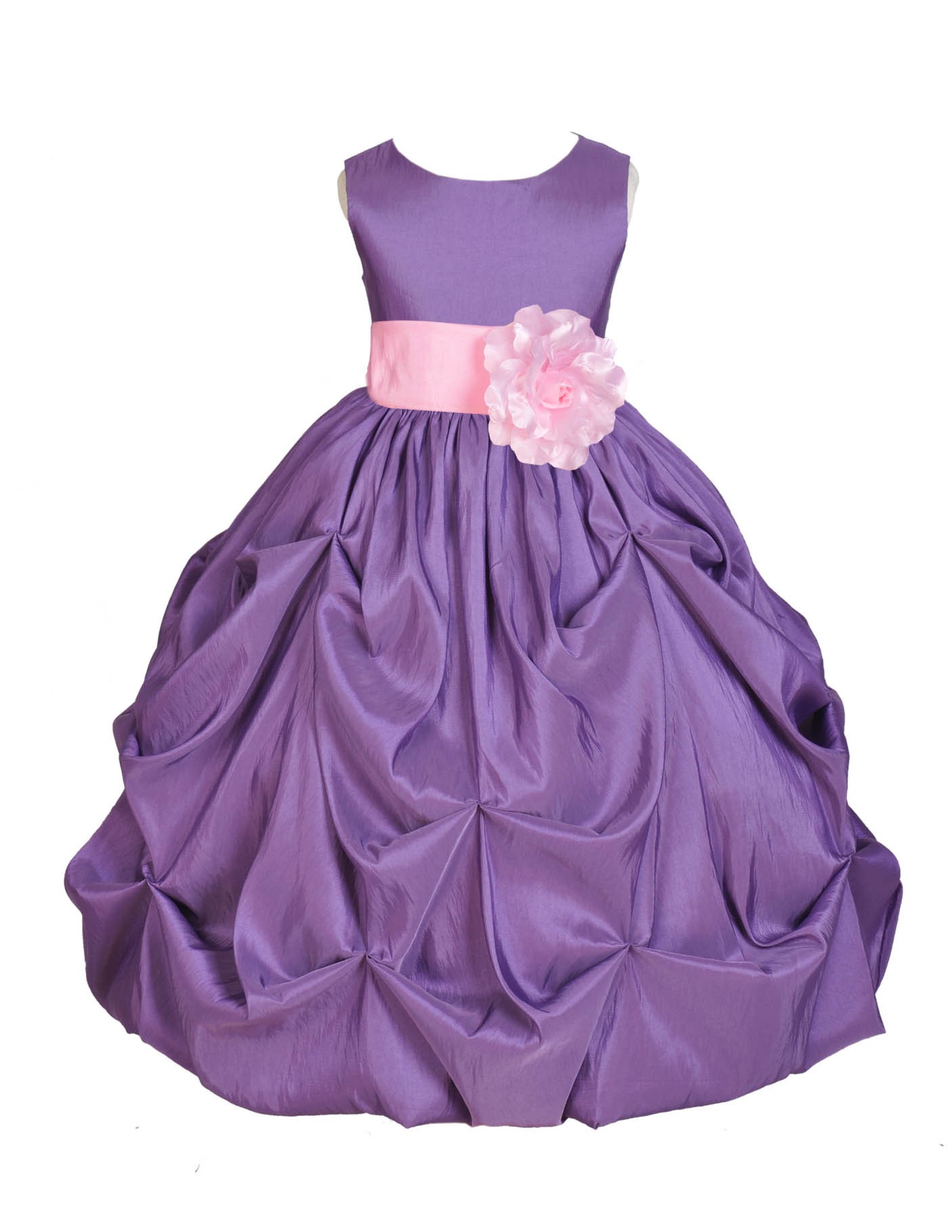 Purple/Pink Satin Taffeta Pick-Up Bubble Flower Girl Dress 301S