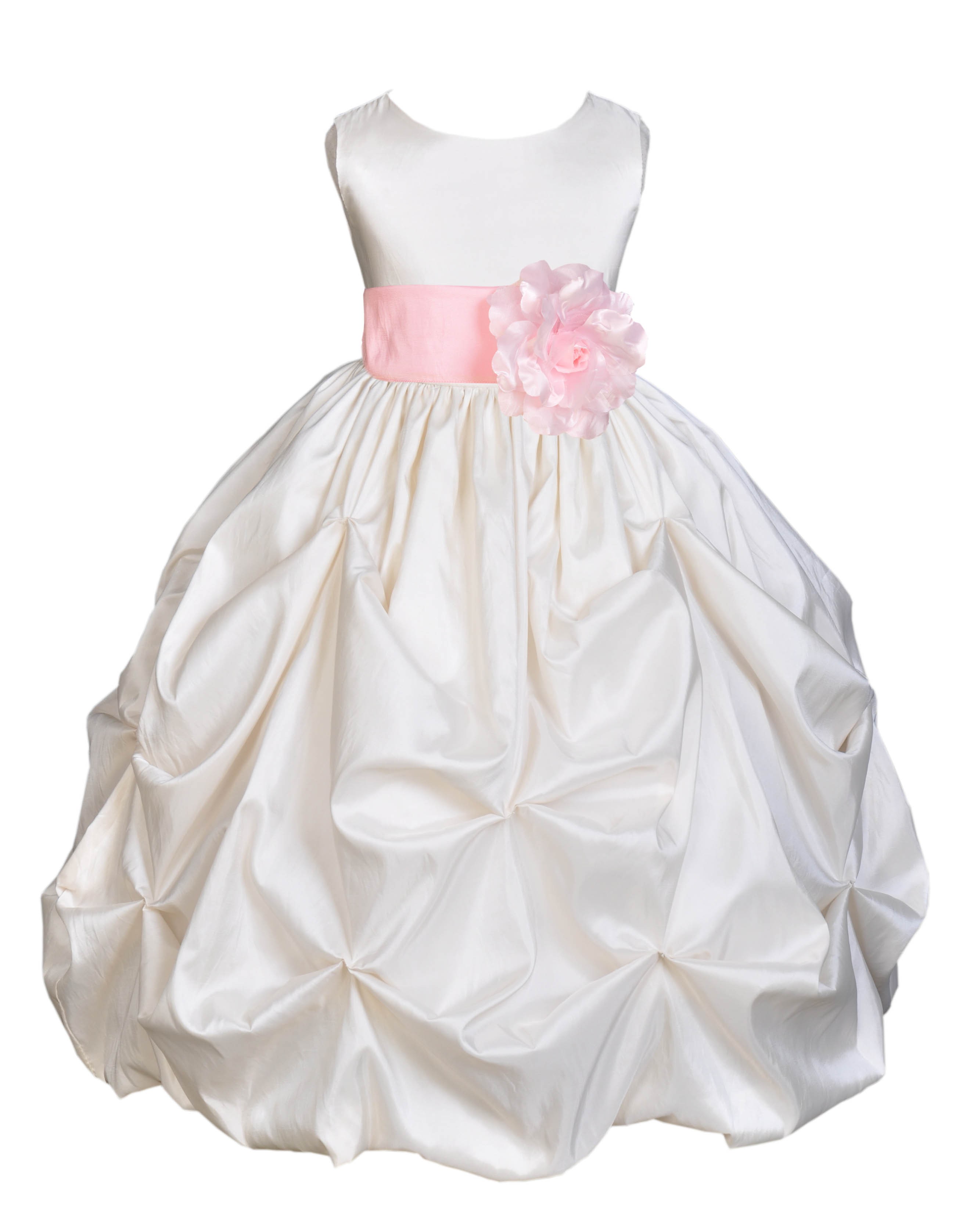Ivory/Pink Satin Taffeta Pick-Up Bubble Flower Girl Dress 301S
