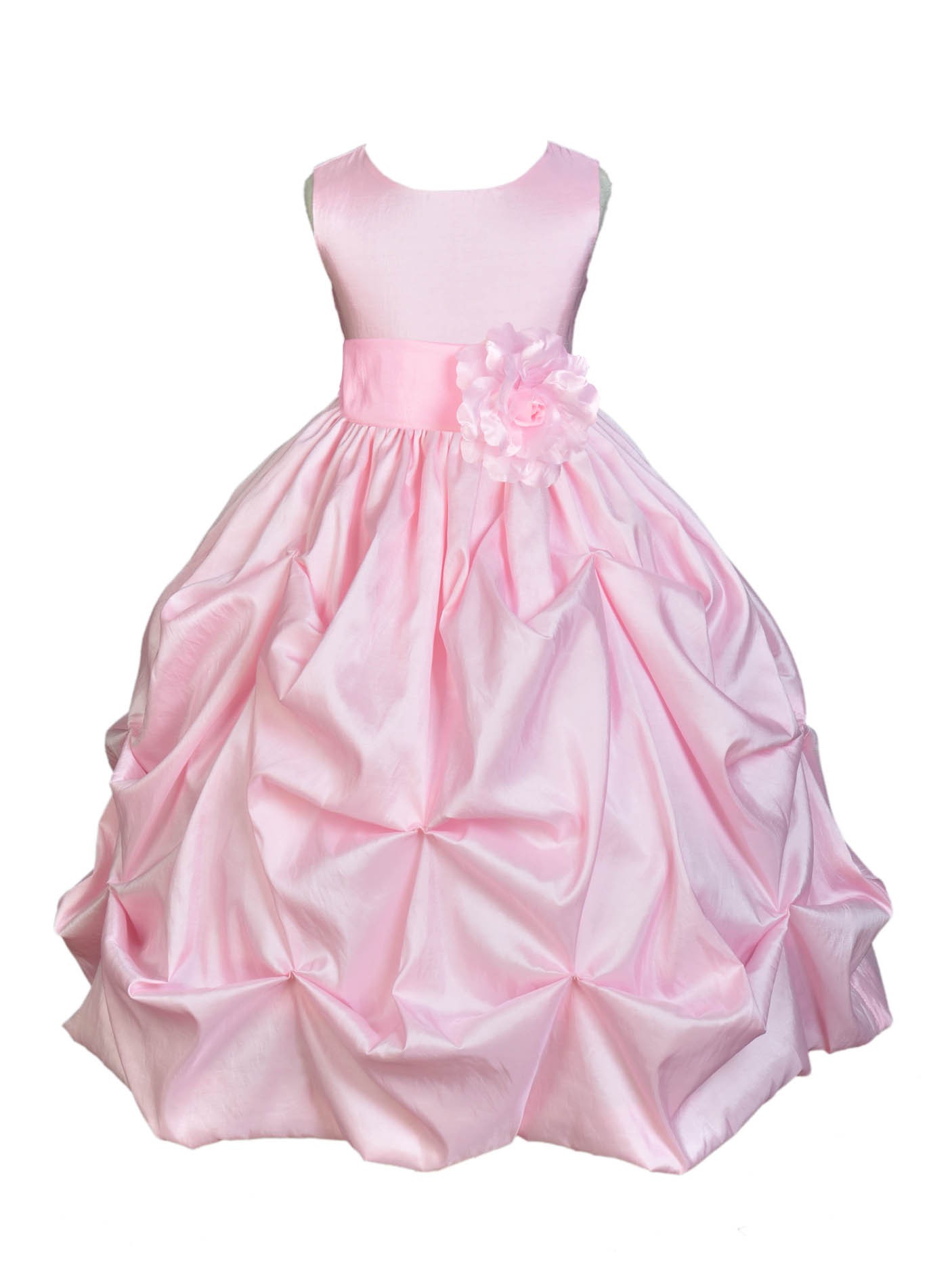 Matching Pink Satin Taffeta Pick-Up Bubble Flower Girl Dress 301S
