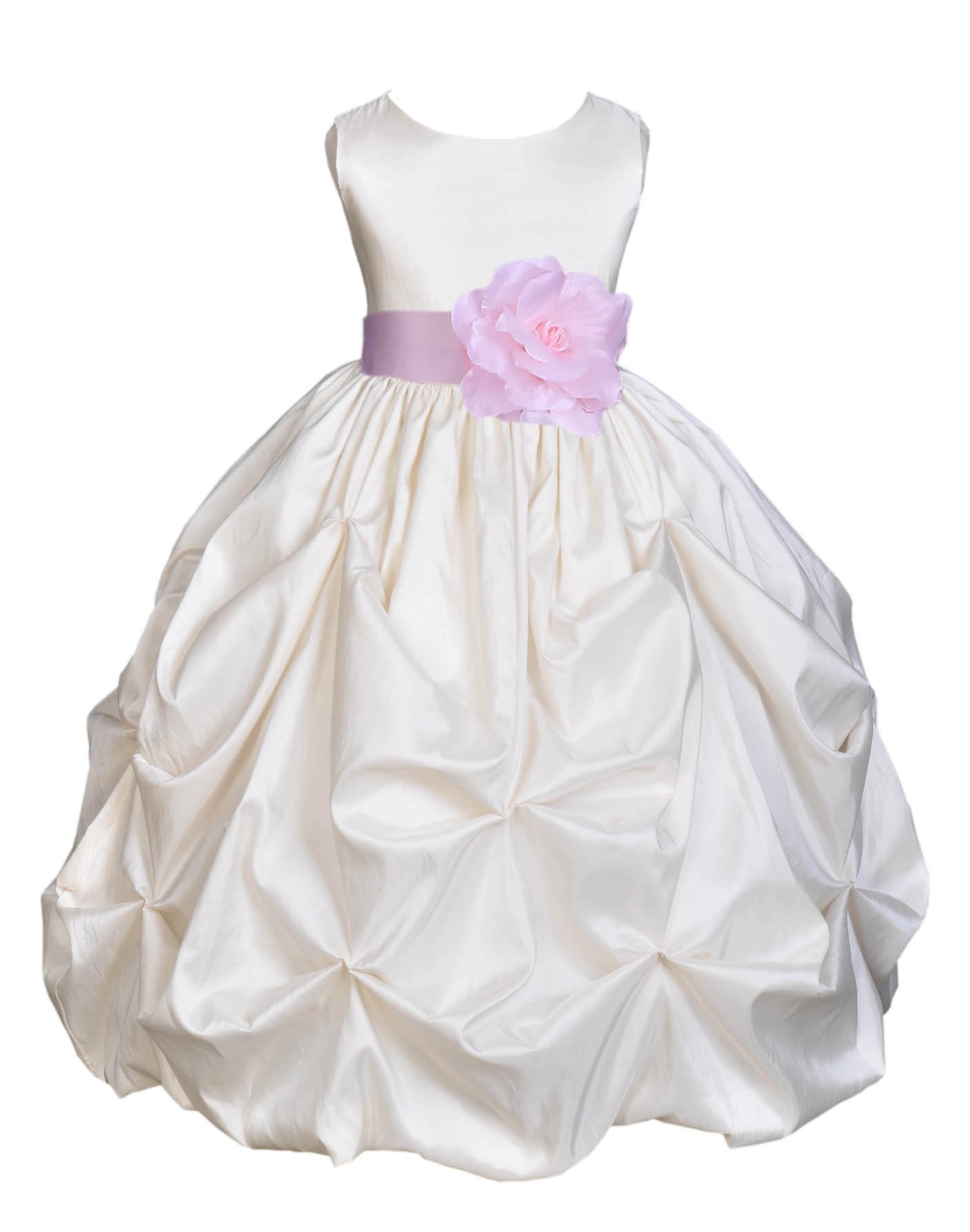 Ivory/Pink Satin Taffeta Pick-Up Bubble Flower Girl Dress 301T