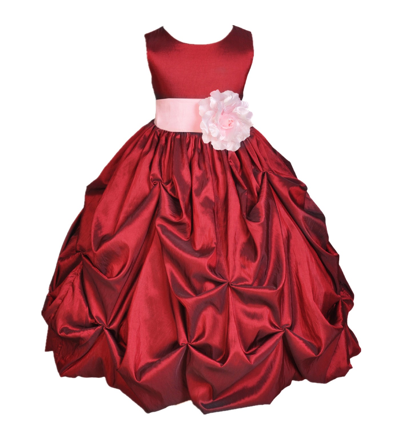 Apple / Pink Satin Taffeta Pick-Up Bubble Flower Girl Dress 301S