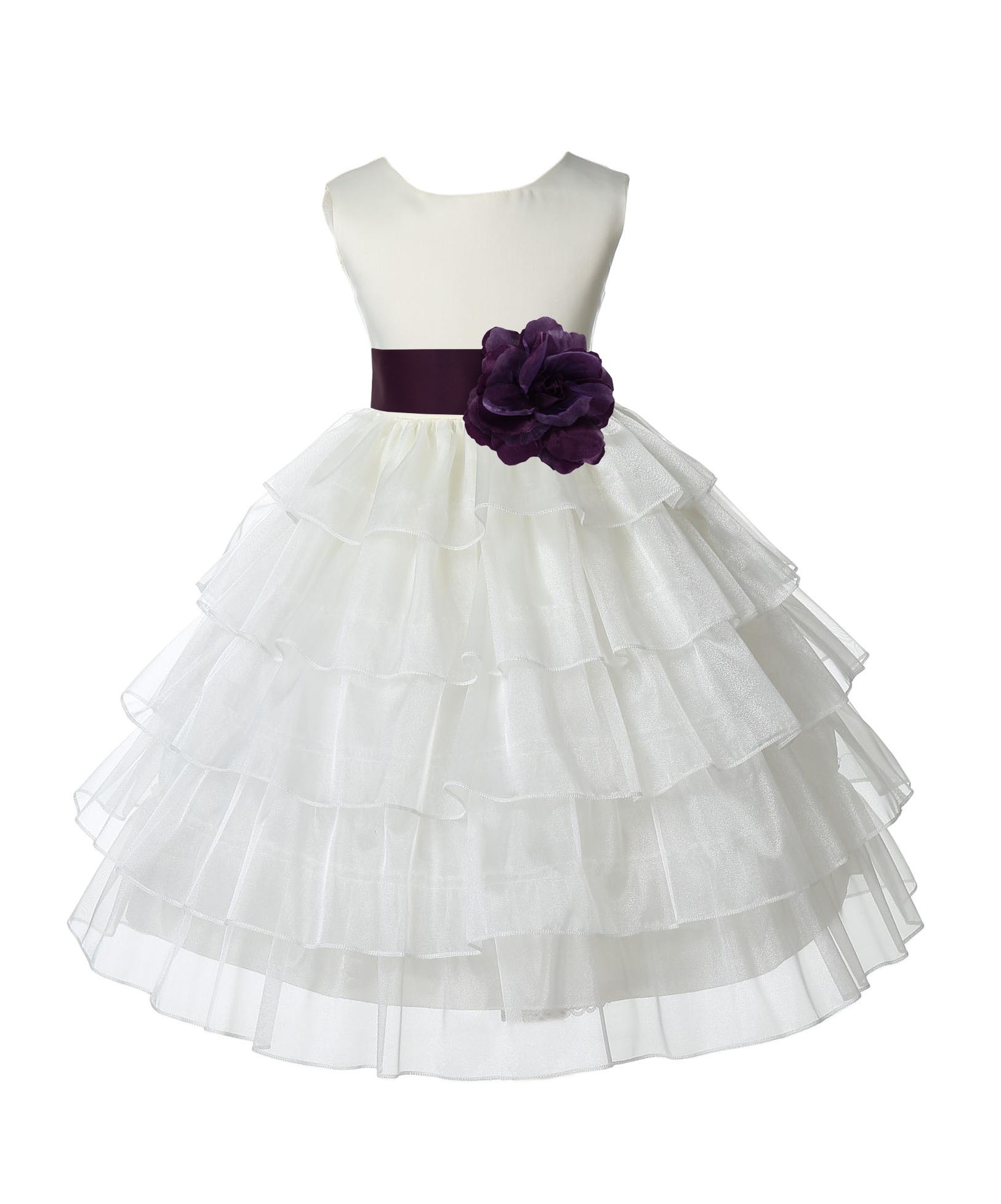 Ivory/Plum Satin Shimmering Organza Flower Girl Dress Pageant 308T