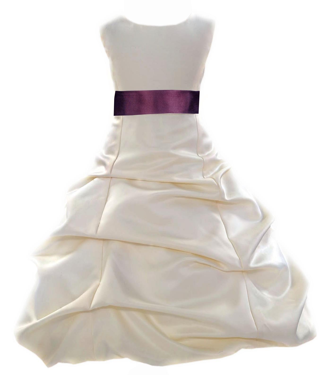Ivory/Plum Satin Pick-Up Bubble Flower Girl Dress Bridesmaid 806S
