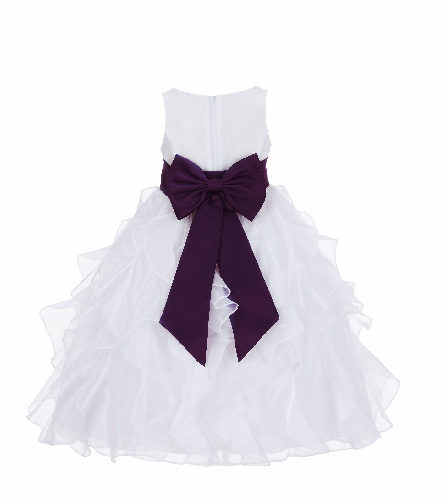 White/Plum Ruffled Organza Flower Girl Dress Wedding Pageant 168T