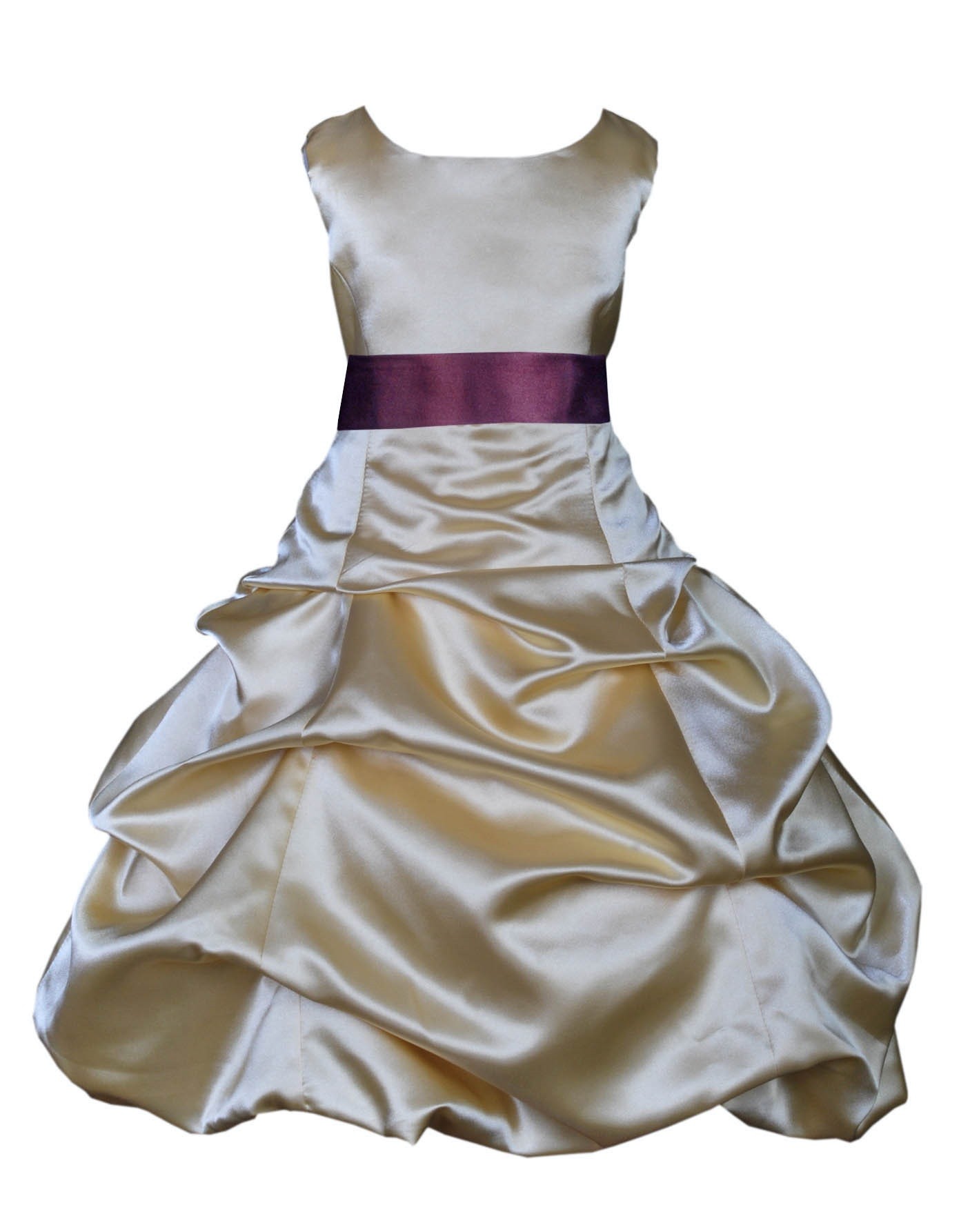 Gold/Plum Satin Pick-Up Bubble Flower Girl Dress Dazzling 806S