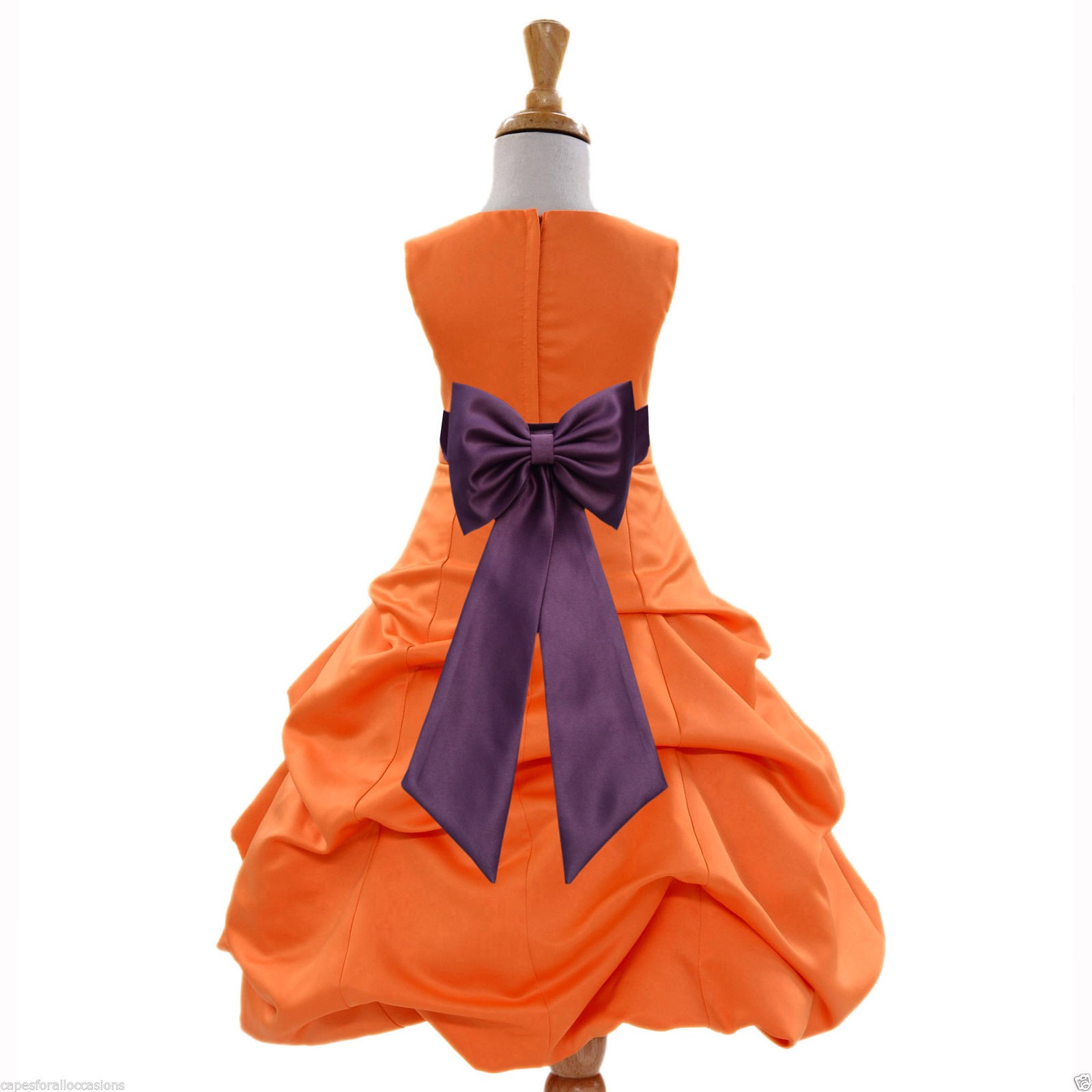 Orange/Plum Satin Pick-Up Bubble Flower Girl Dress Halloween 808T
