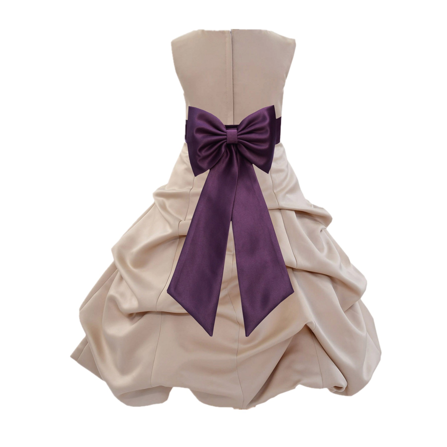 Champagne/Plum Satin Pick-Up Bubble Flower Girl Dress Special Occasion 808T