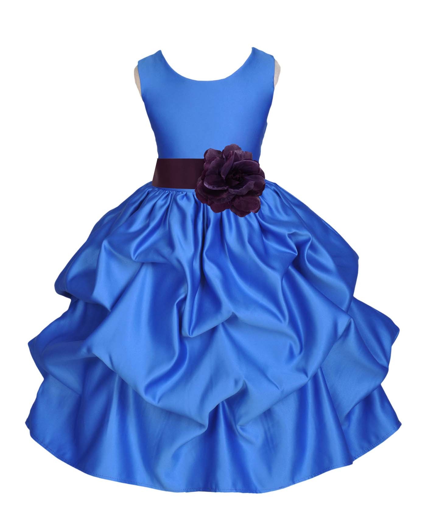 Royal Blue/Plum Satin Pick-Up Flower Girl Dress Dance 208T