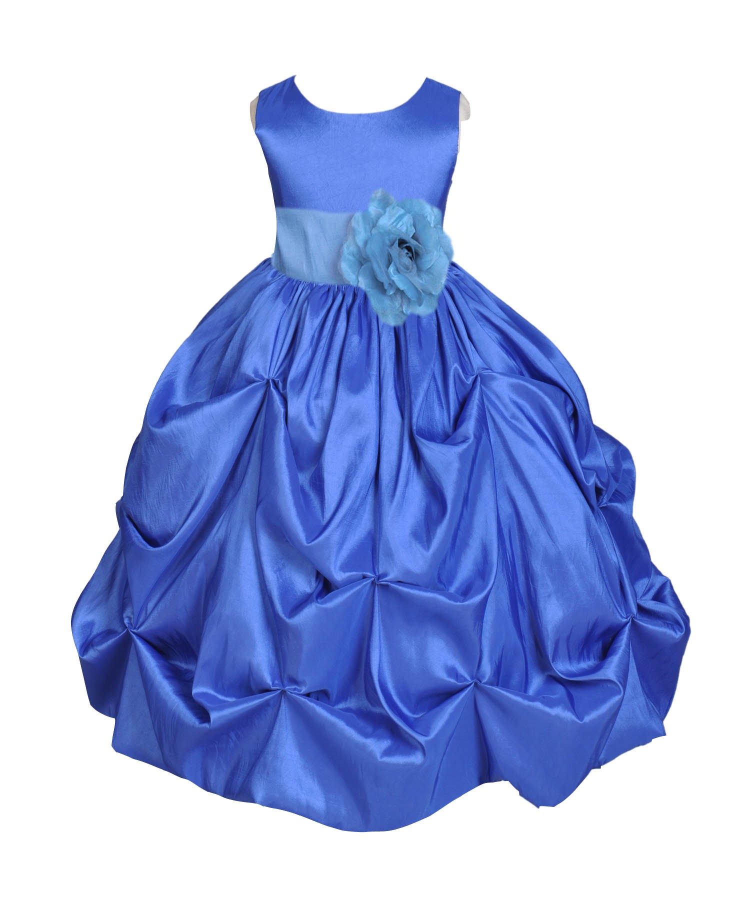 Royal Blue/Pool Satin Taffeta Pick-Up Bubble Flower Girl Dress 301S