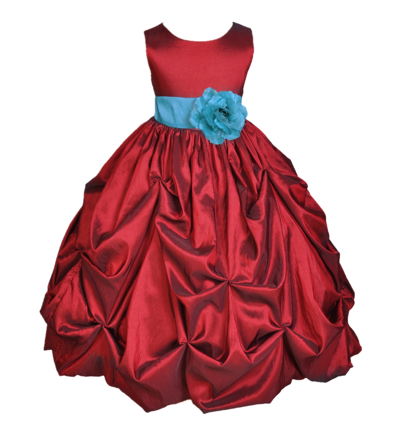 Apple / Pool Blue Satin Taffeta Pick-Up Bubble Flower Girl Dress 301S