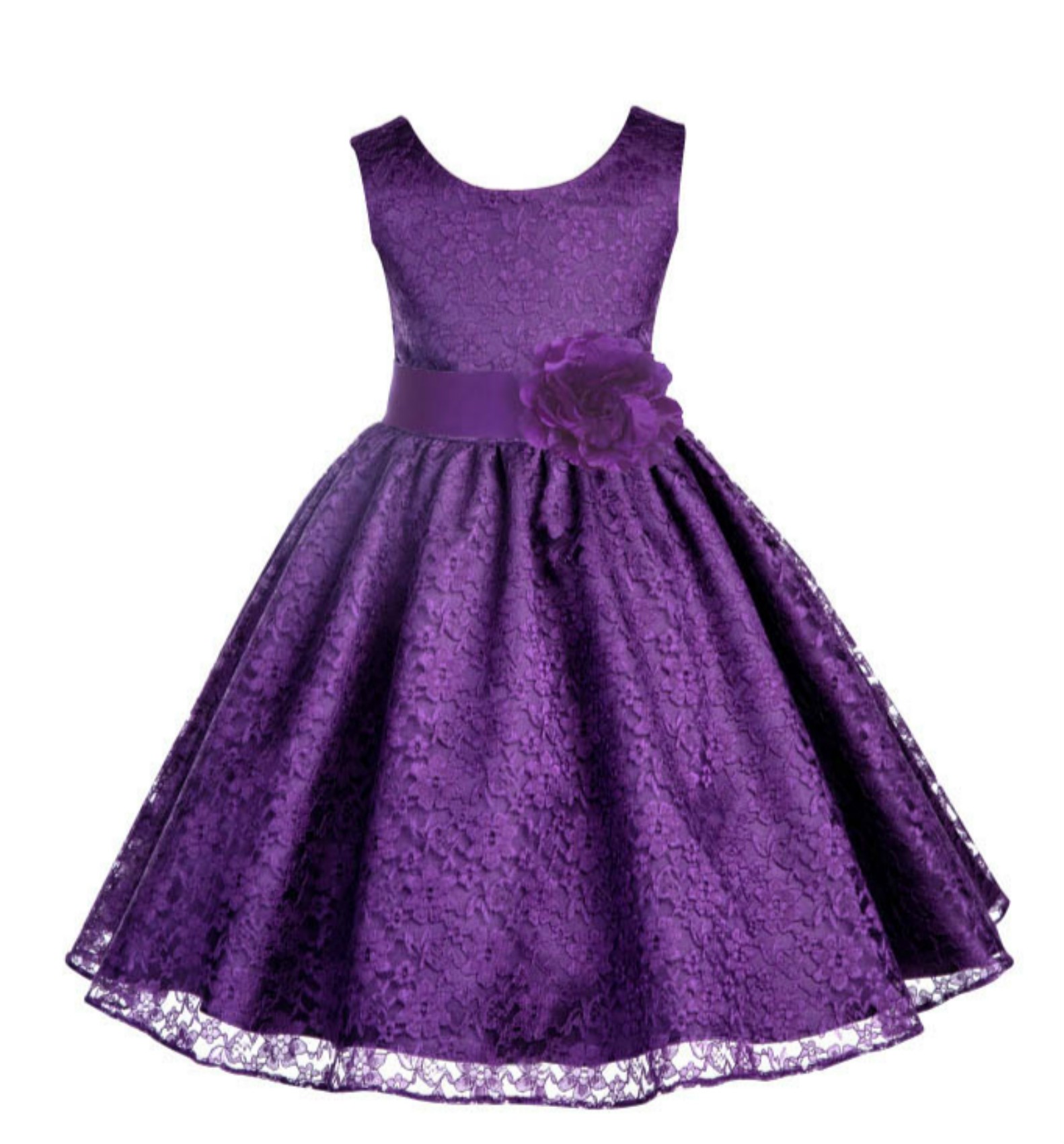 Purple Floral Lace Overlay Flower Girl Dress Elegant Beauty 163T