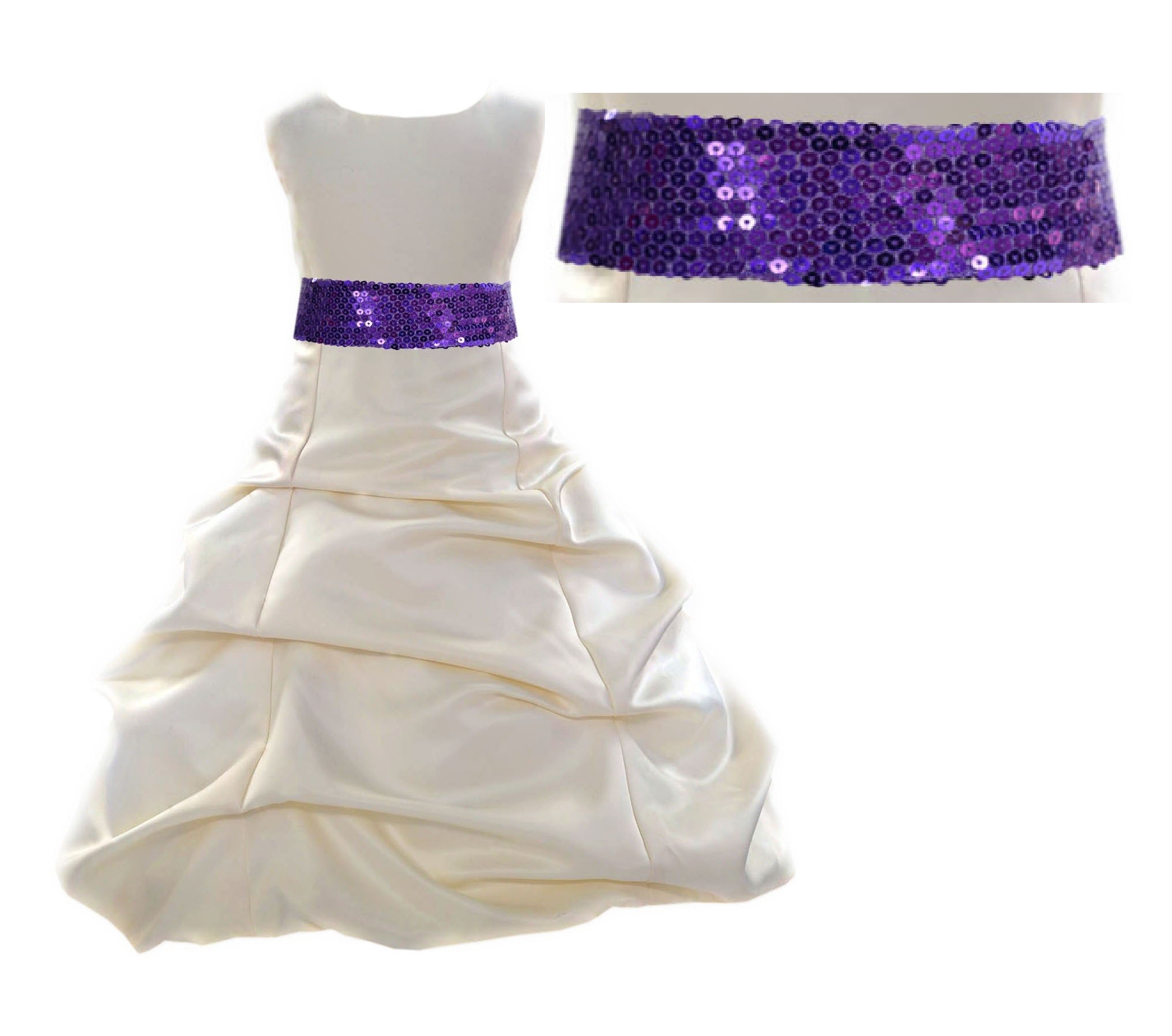 Ivory Satin Pick-Up Bubble Flower Girl Dress Purple Sequins 806mh
