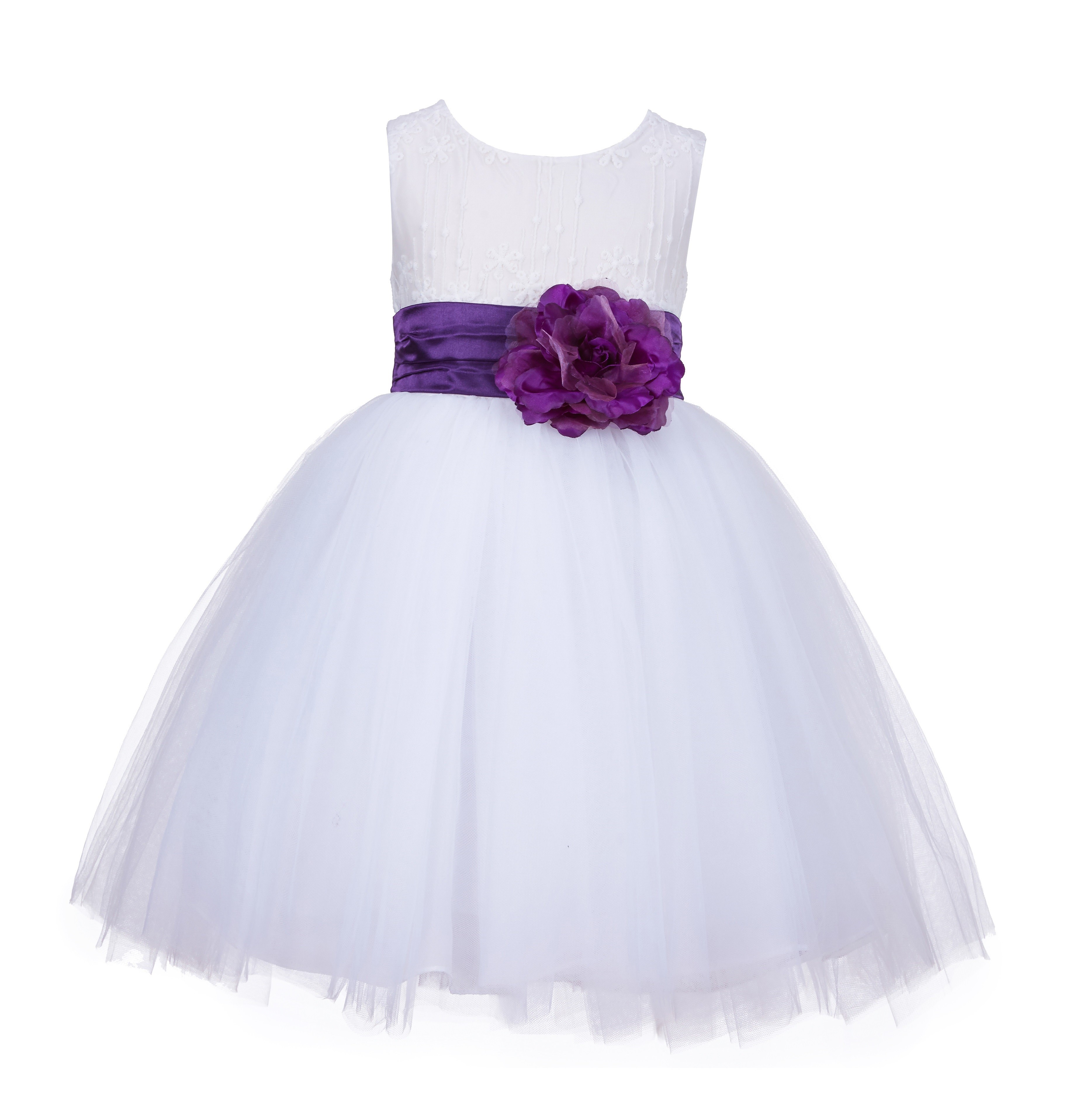 White/Purple Lace Embroidery Tulle Flower Girl Dress Wedding 118