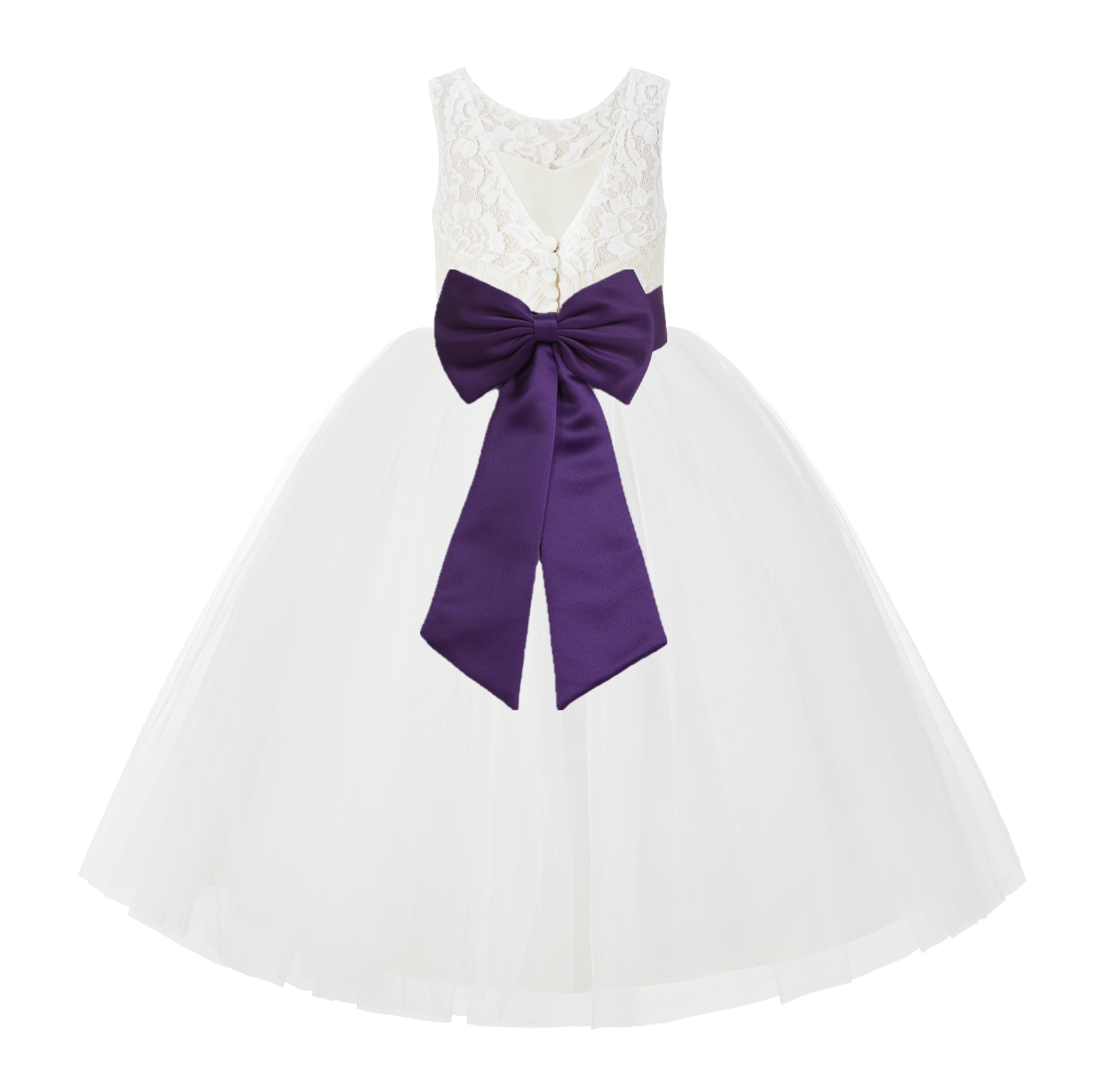 Ivory / Purple V-Back Lace Flower Girl Dress Lace Tutu Dress 212NOFT