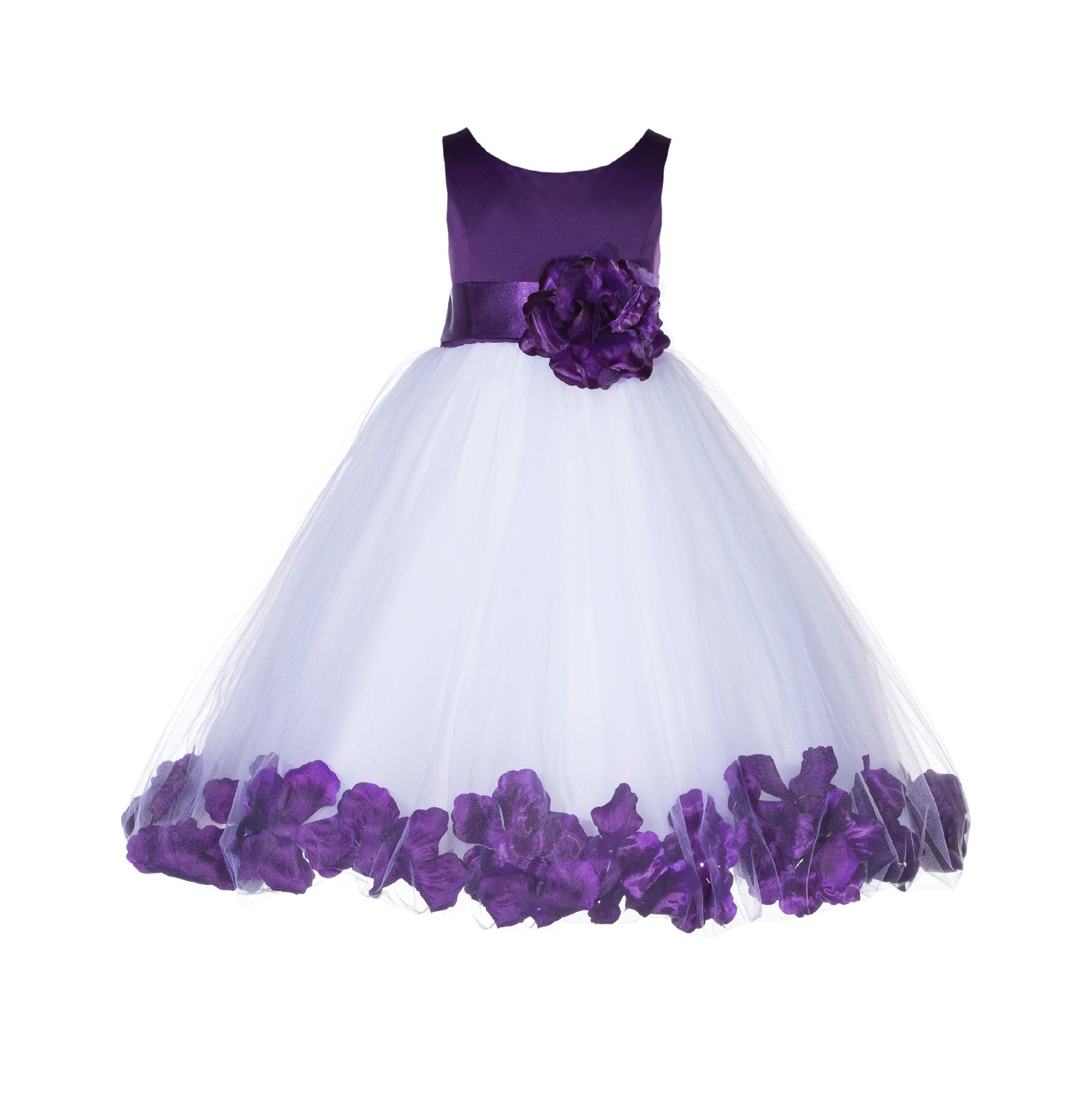 Purple Floral Rose Petals Tulle Flower Girl Dress 167S