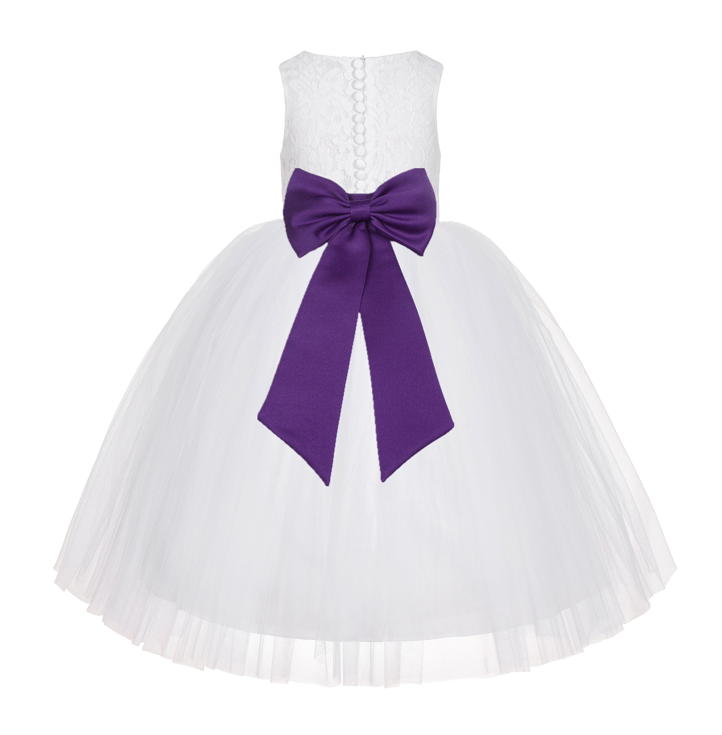 White / Purple Floral Lace Flower Girl Dress White Ball Gown Lg7