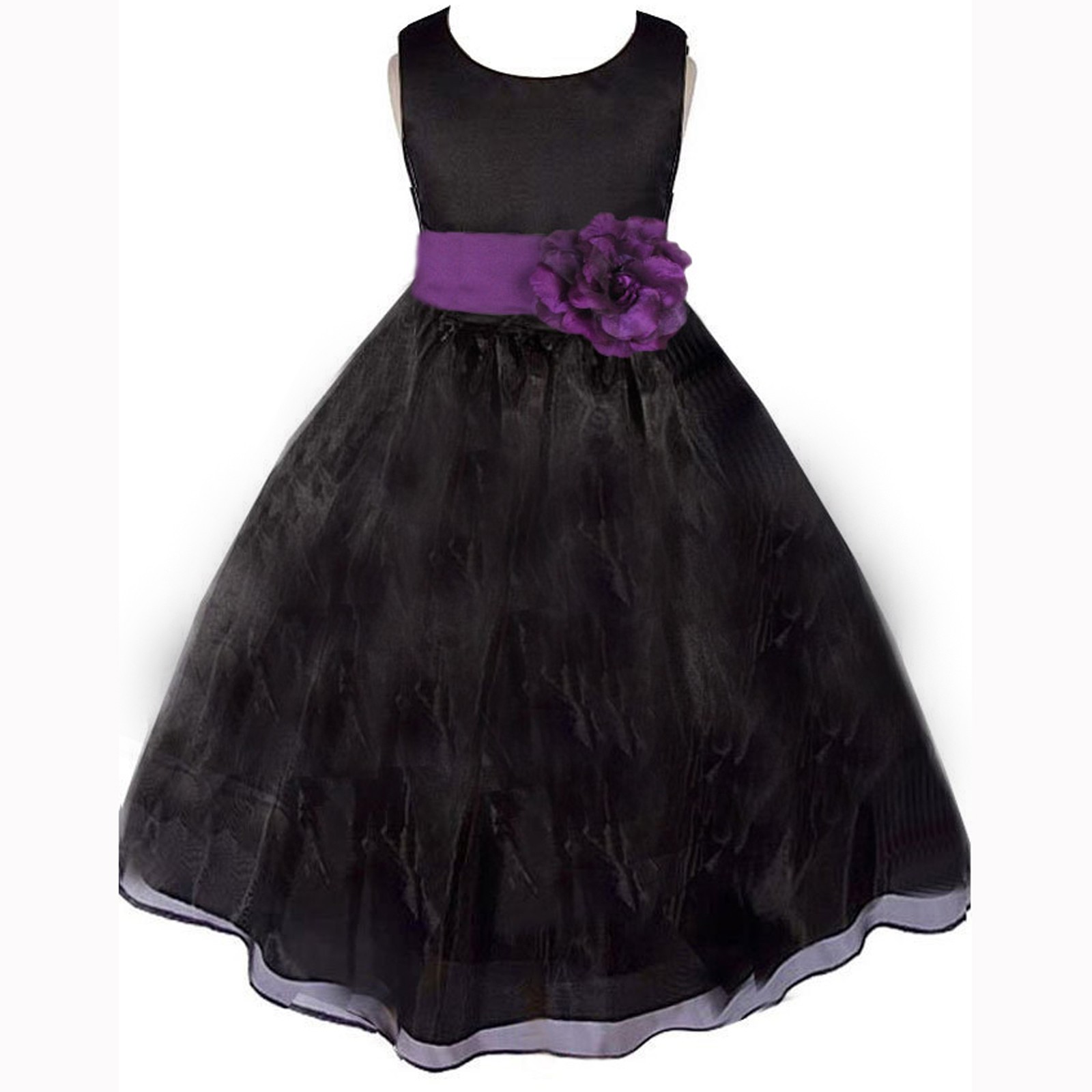 Black/Purple Satin Bodice Organza Skirt Flower Girl Dress 841T