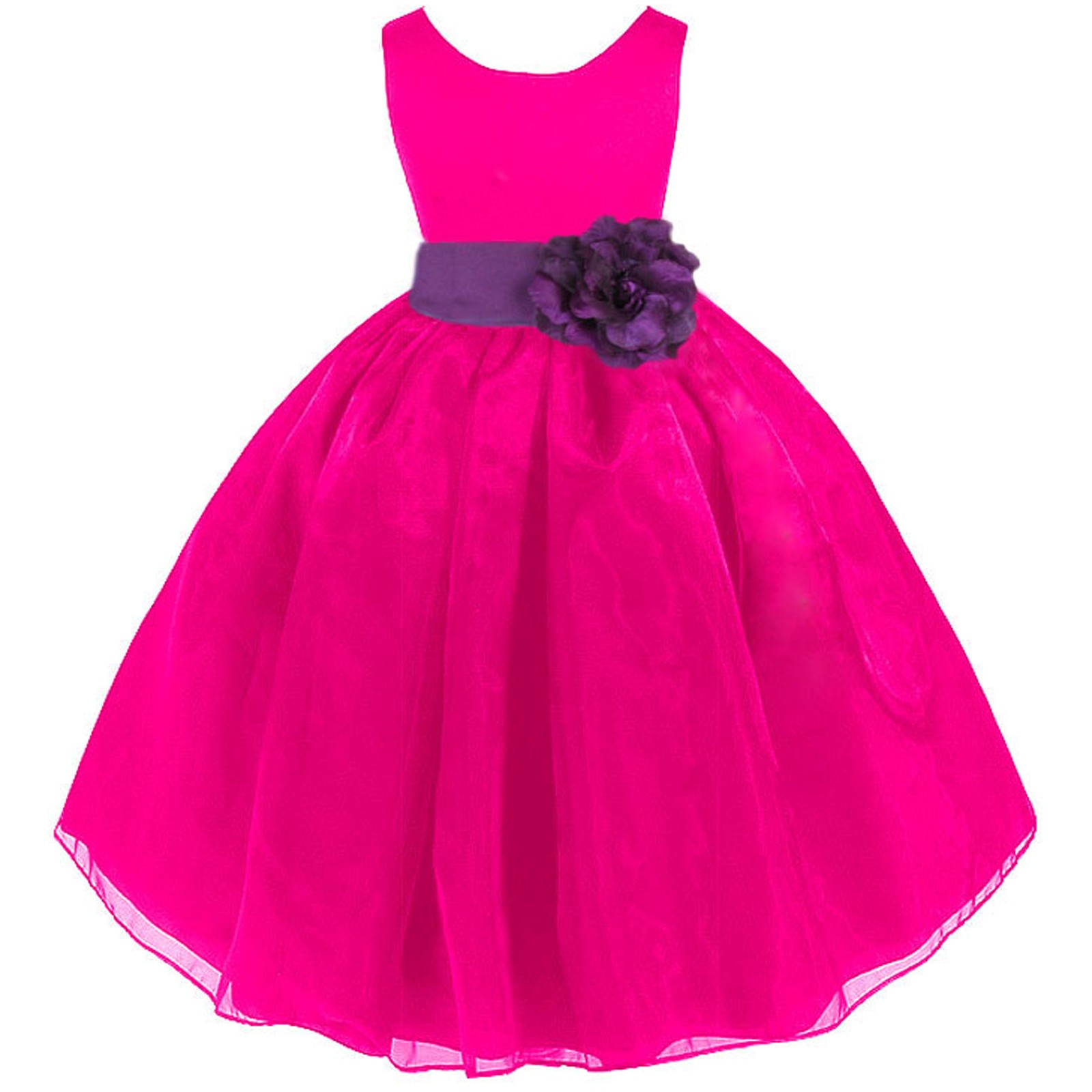 Fuchsia/Purple Satin Bodice Organza Skirt Flower Girl Dress 841T