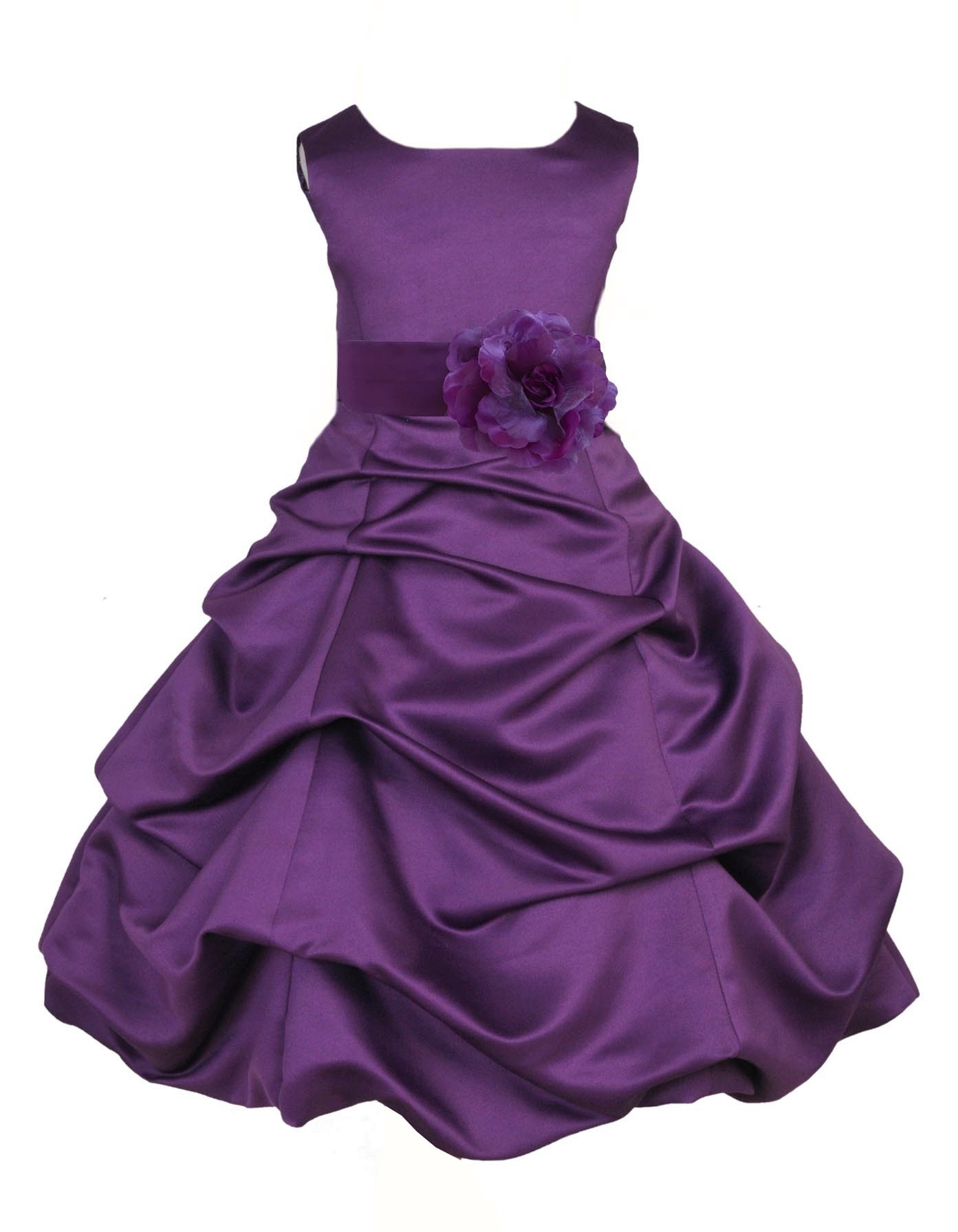 Purple Matching Satin Pick-Up Bubble Flower Girl Dress 808T
