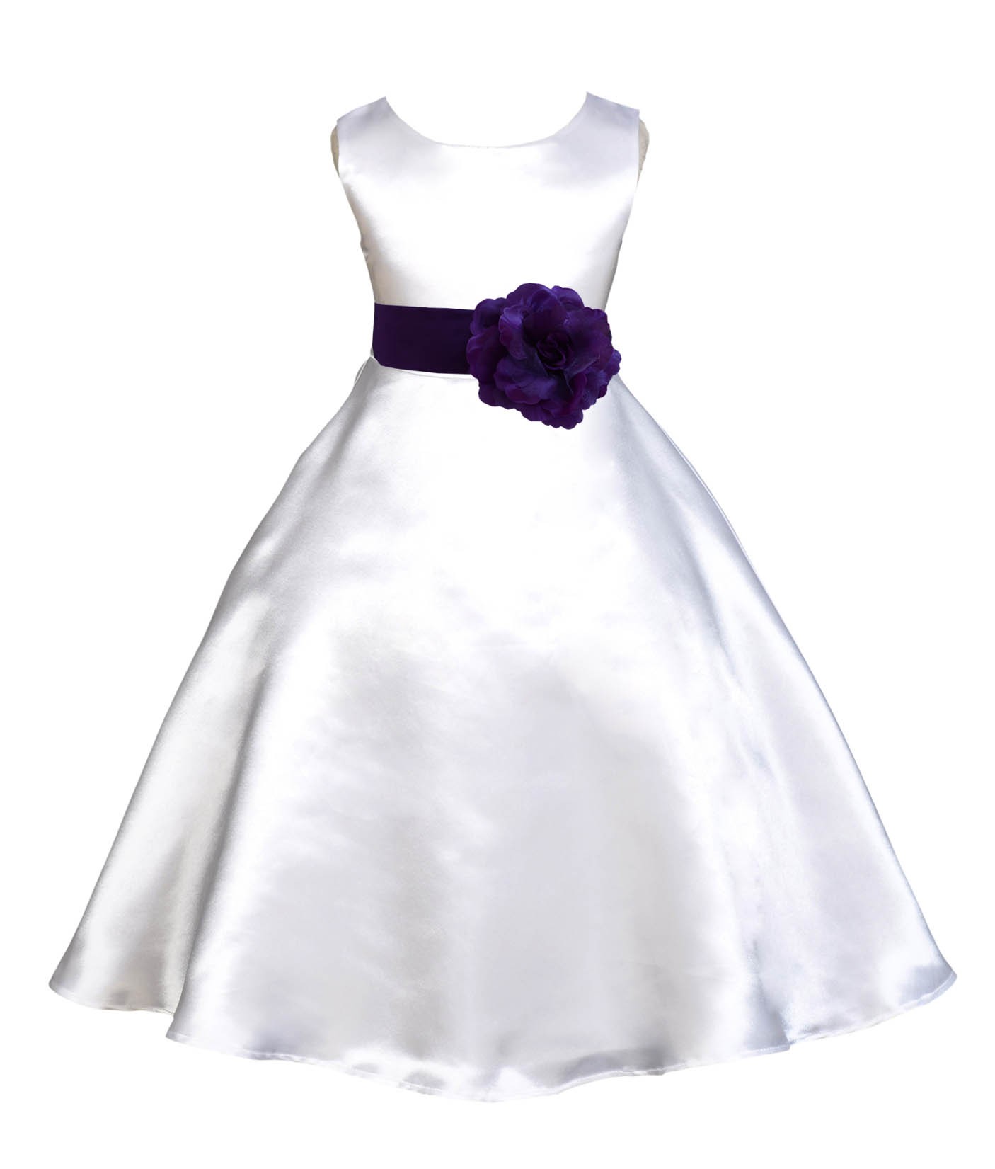White/Purple A-Line Satin Flower Girl Dress Wedding Bridal 821T