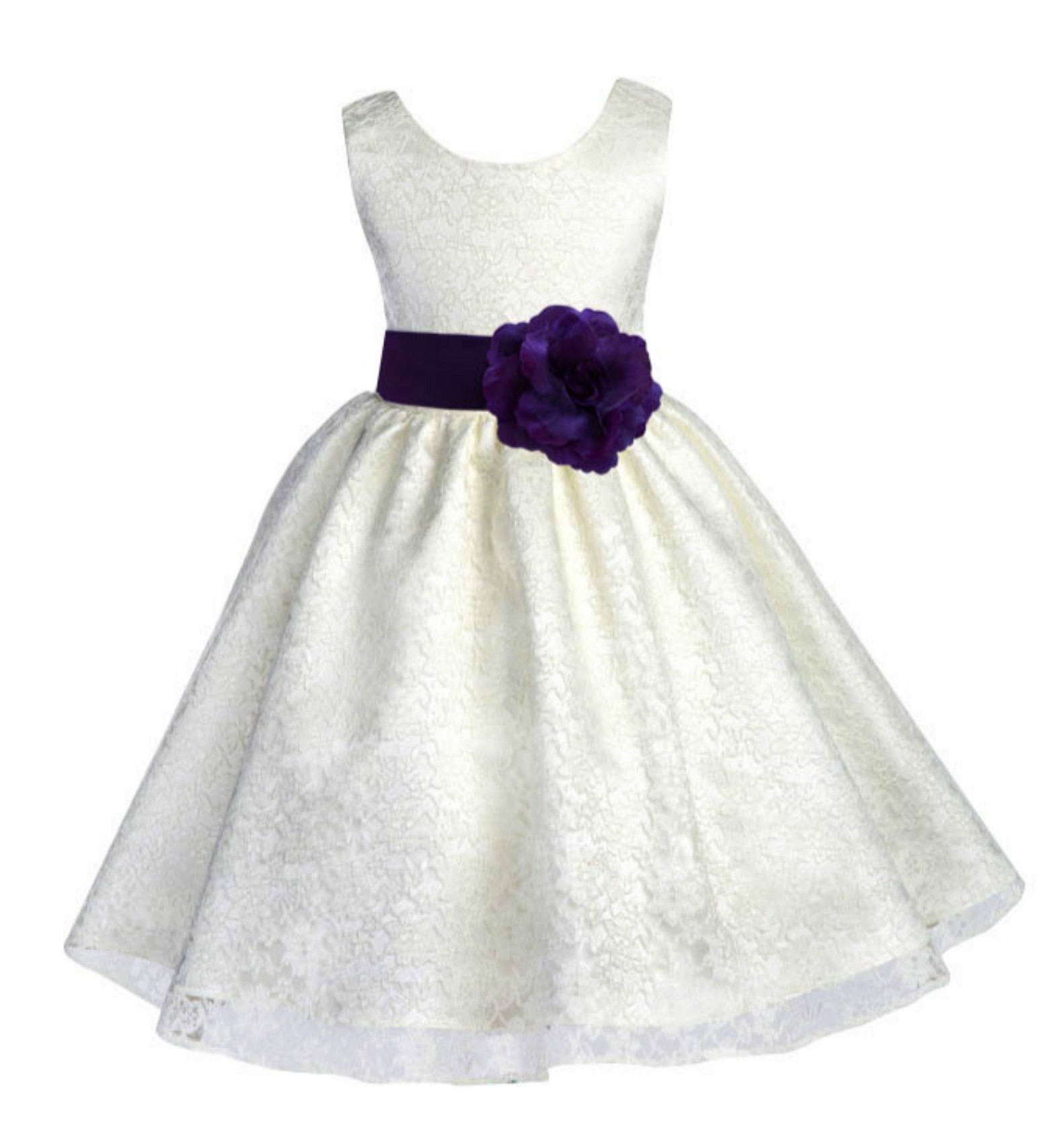Ivory/Purple Floral Lace Overlay Flower Girl Dress Special Event 163S