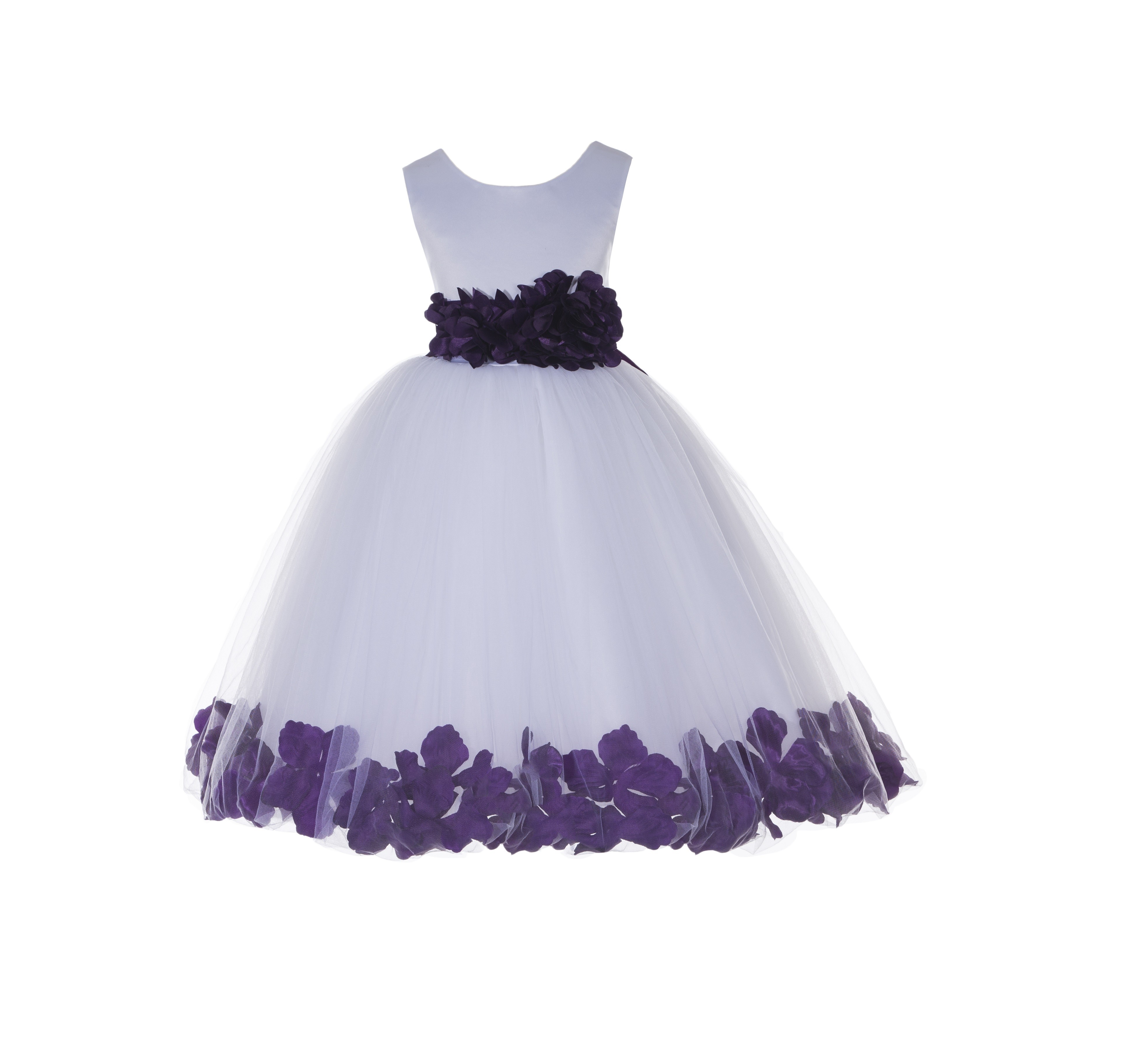 Purple Tulle Ruffly Sash Rose Petals Flower Girl Dress 302P