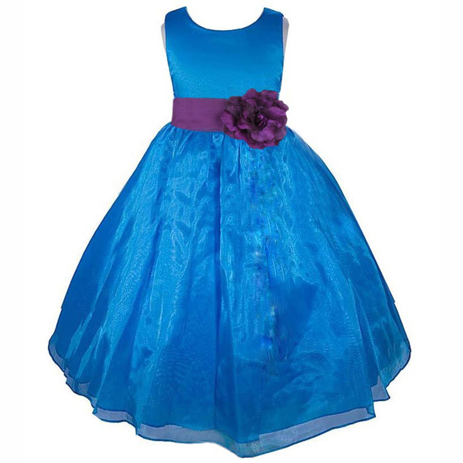 Royal Blue/Purple  Satin Bodice Organza Skirt Flower Girl Dress 841T