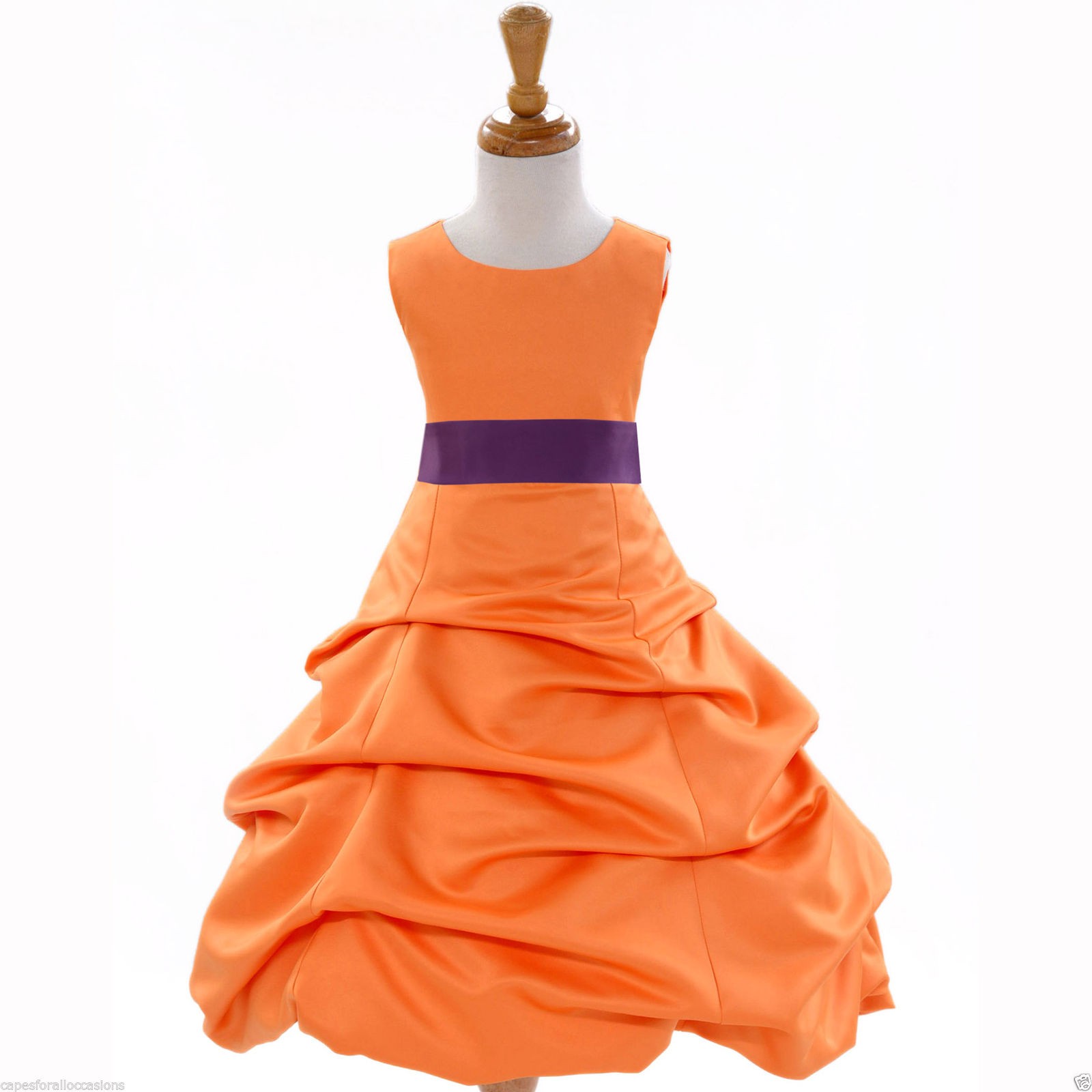 Orange/Purple Satin Pick-Up Bubble Flower Girl Dress Halloween 808T