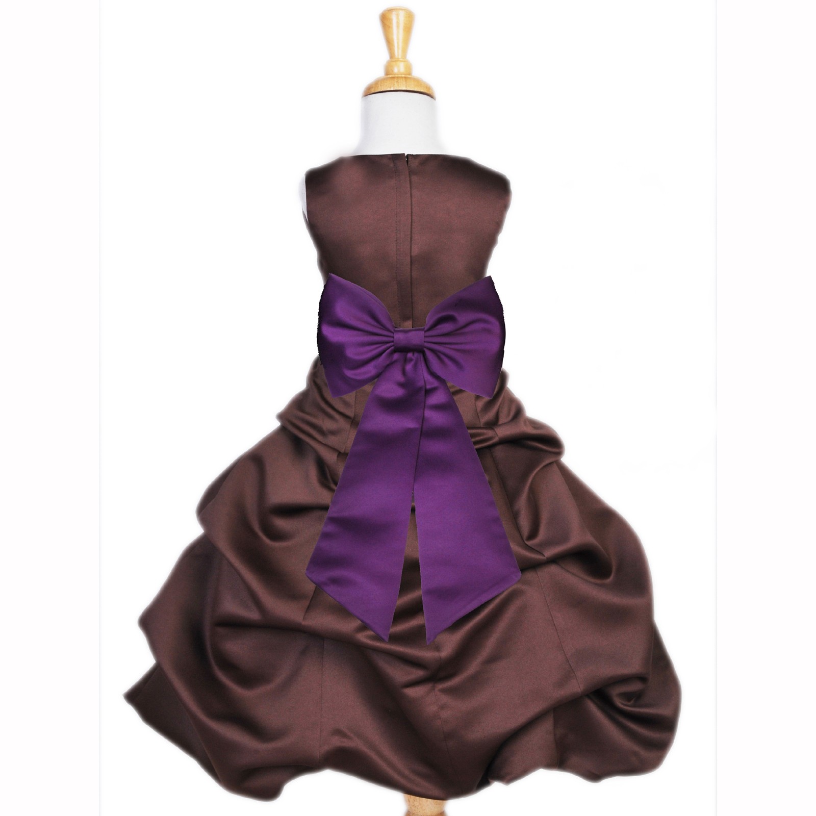 Brown/Purple Satin Pick-Up Bubble Flower Girl Dress Occasions 808T