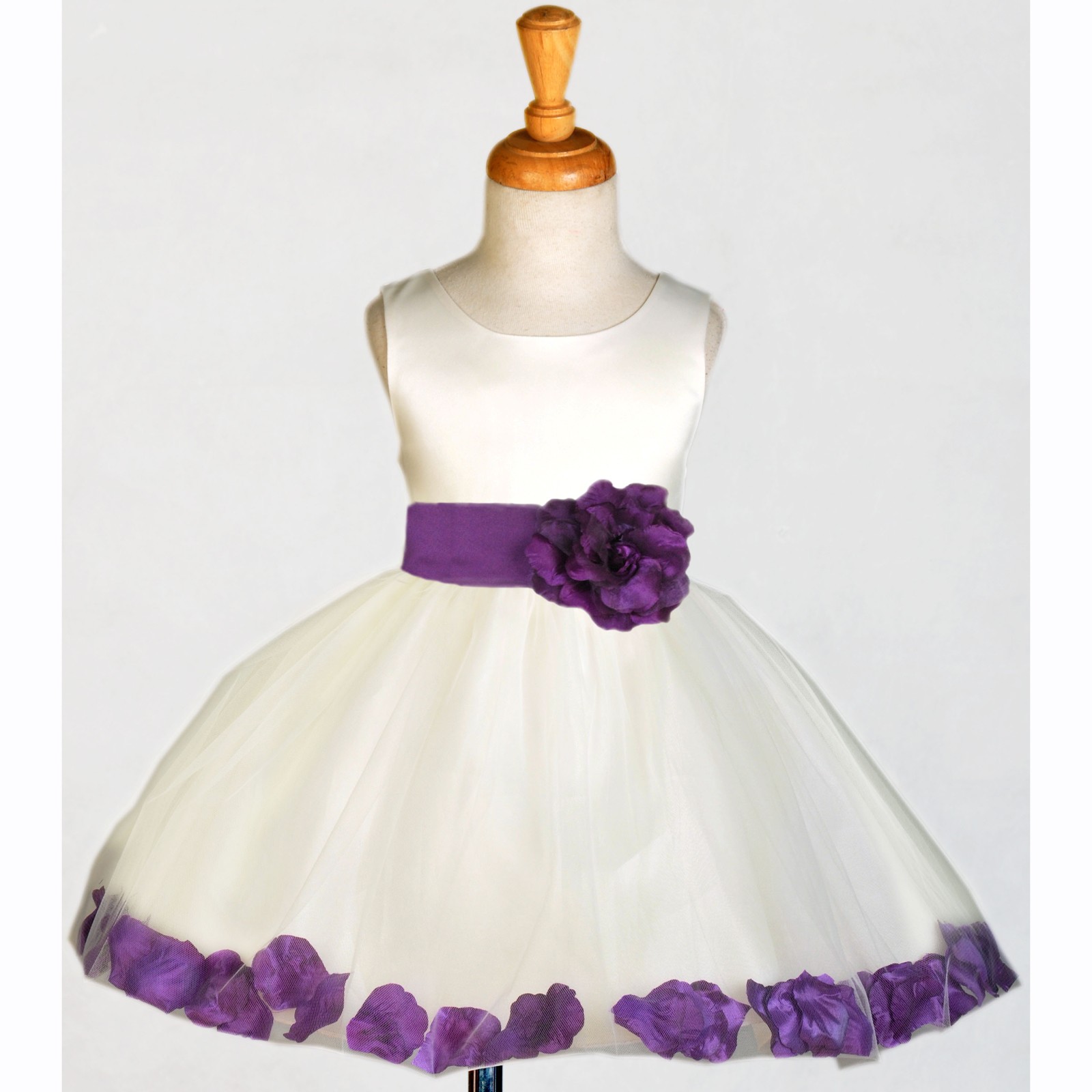 Ivory/Purple Rose Petals Tulle Flower Girl Dress Pageant 305S