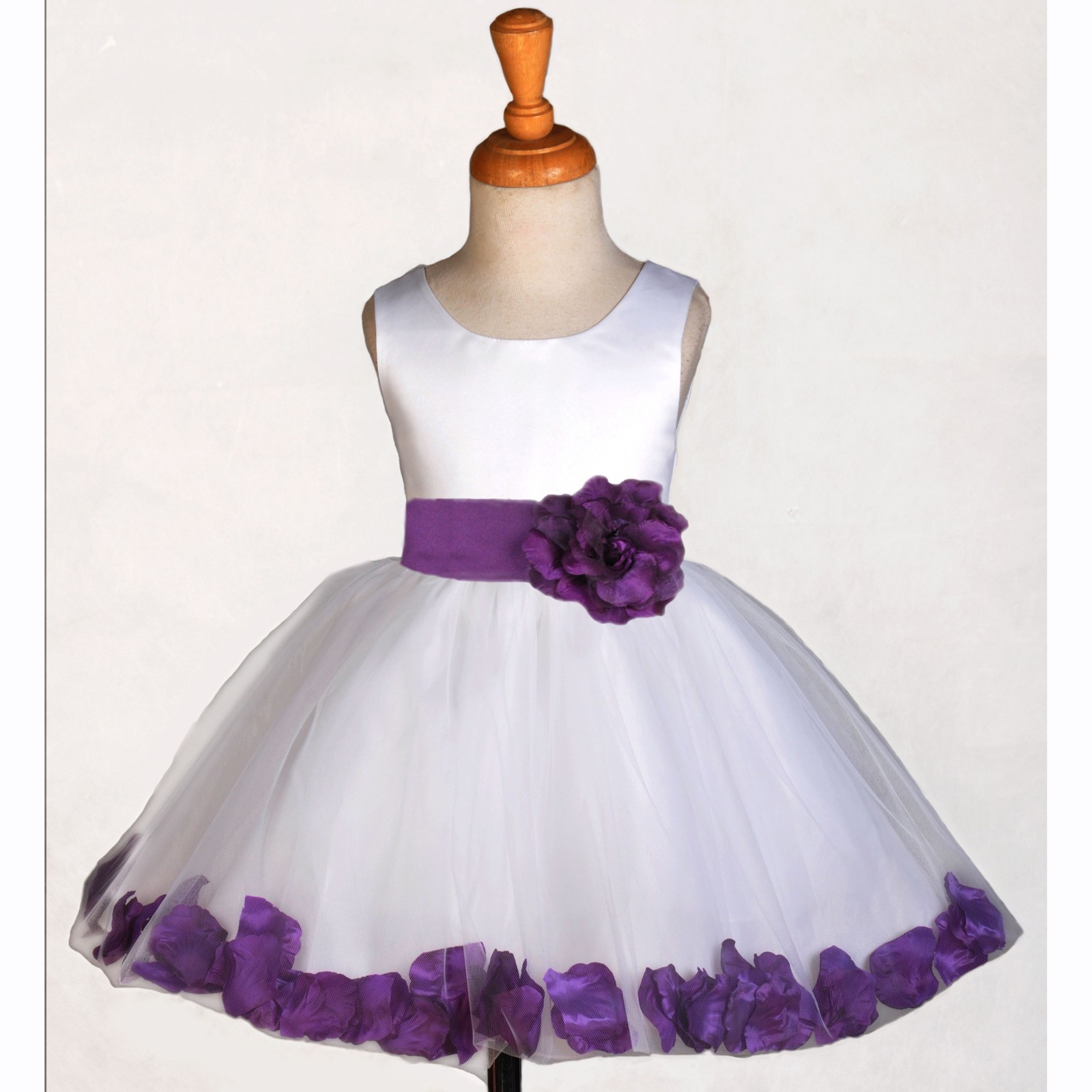 White/Purple Rose Petals Tulle Flower Girl Dress Wedding 305S