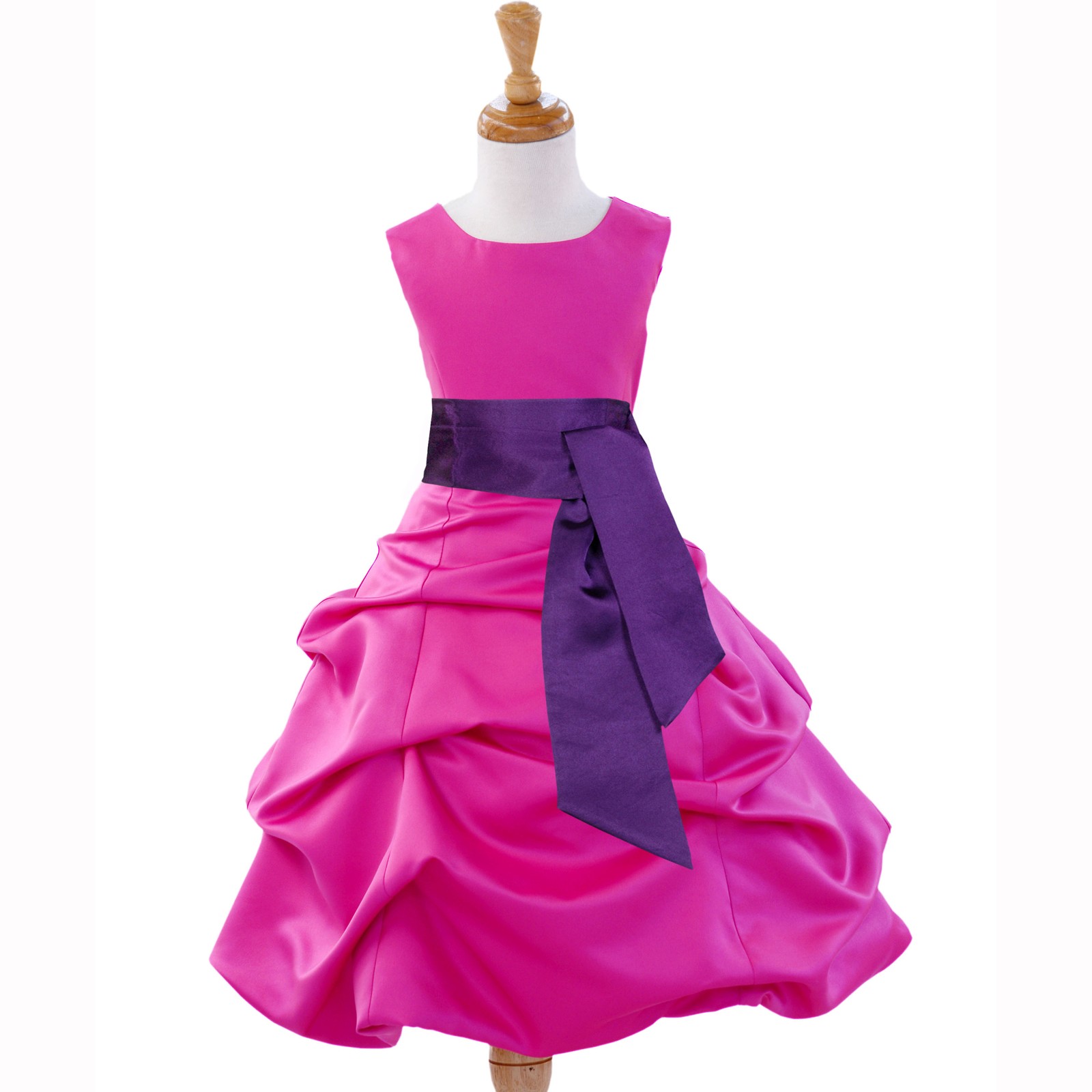 Fuchsia/Purple Satin Pick-Up Bubble Flower Girl Dress V2 806S