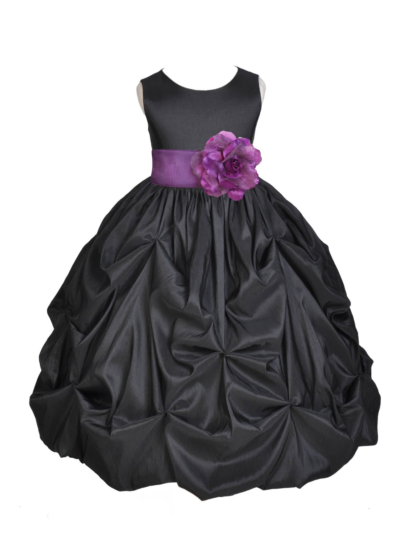 Black/Purple Satin Taffeta Pick-Up Bubble Flower Girl Dress 301S