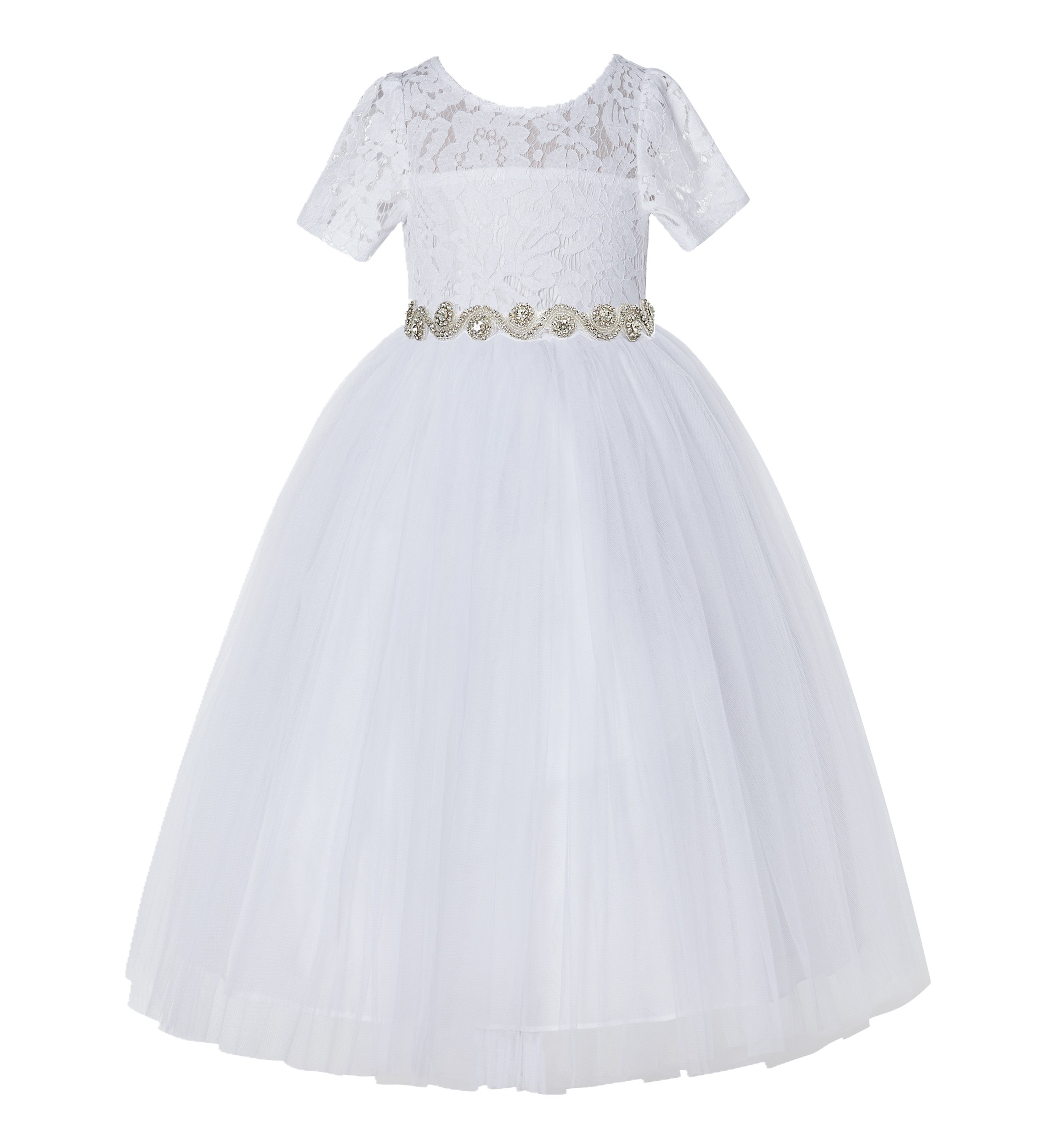 White Floral Lace Flower Girl Dress Communion Dress LG2