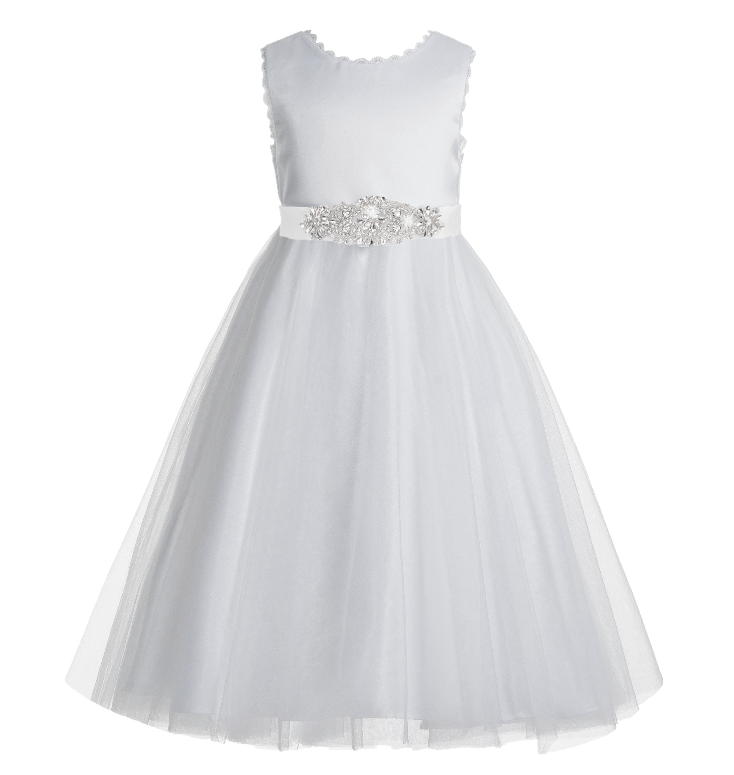 White V-Back Lace Edge Flower Girl Dress 183
