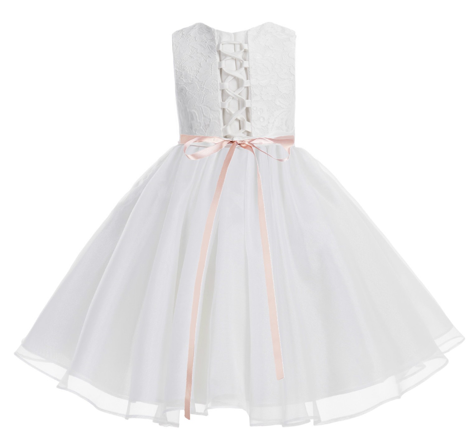 White / Blush Pink Lace Organza Flower Girl Dress 186R2
