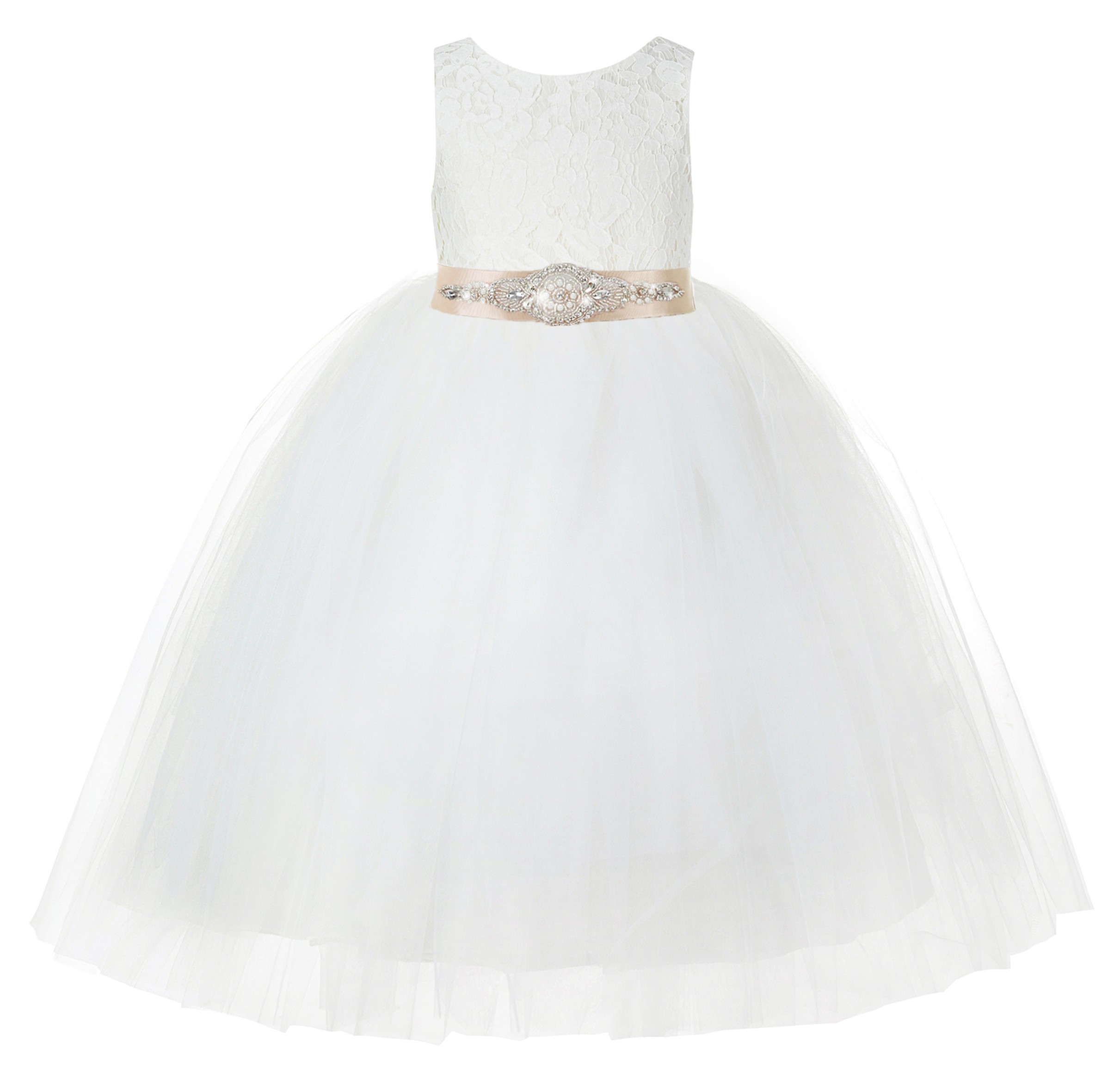 Ivory / Champagne Floral Lace Flower Girl Dress Ivory Ball Gown Lg7