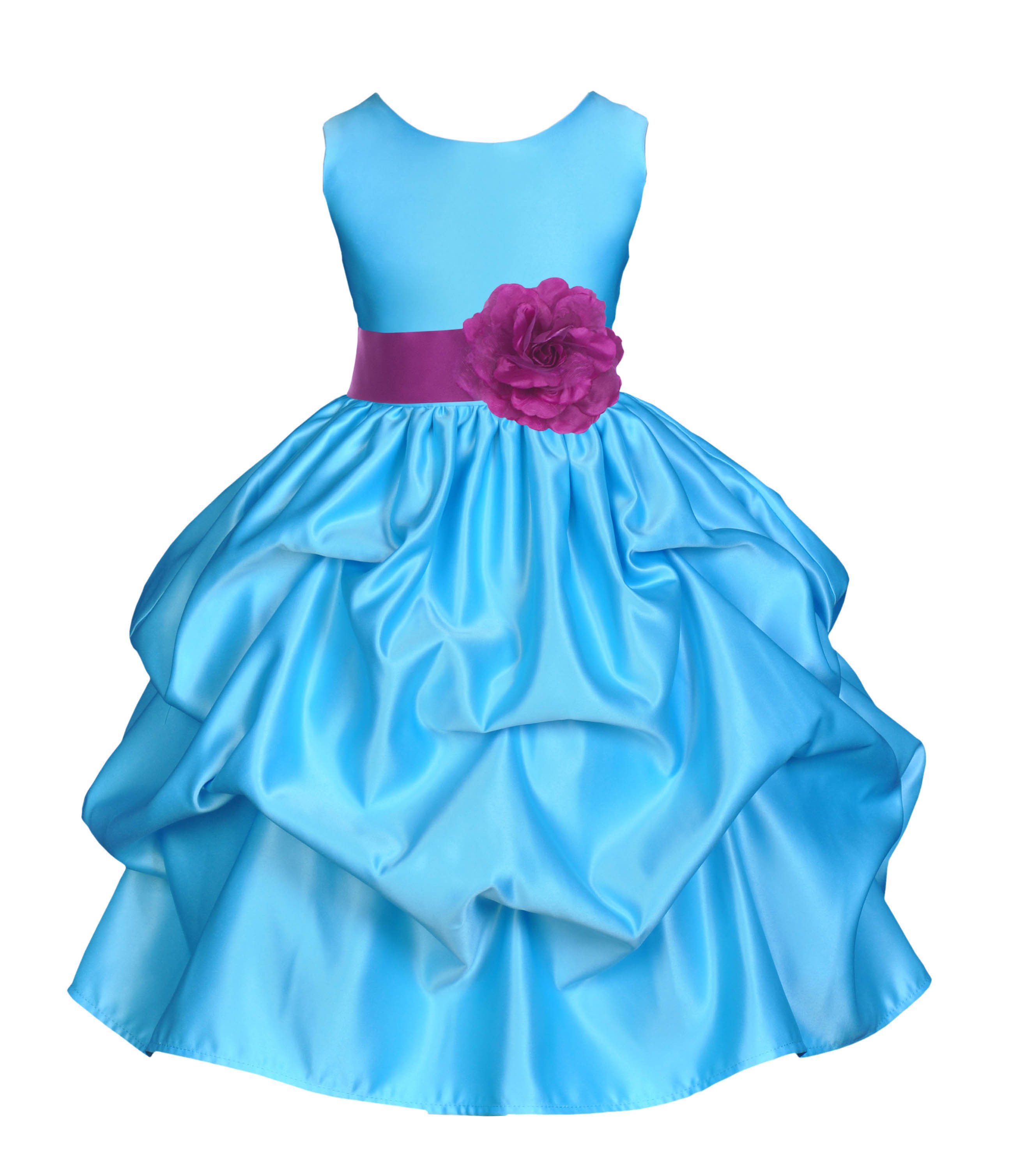 Turquoise/Raspberry Satin Pick-Up Flower Girl Dress Receptions 208T